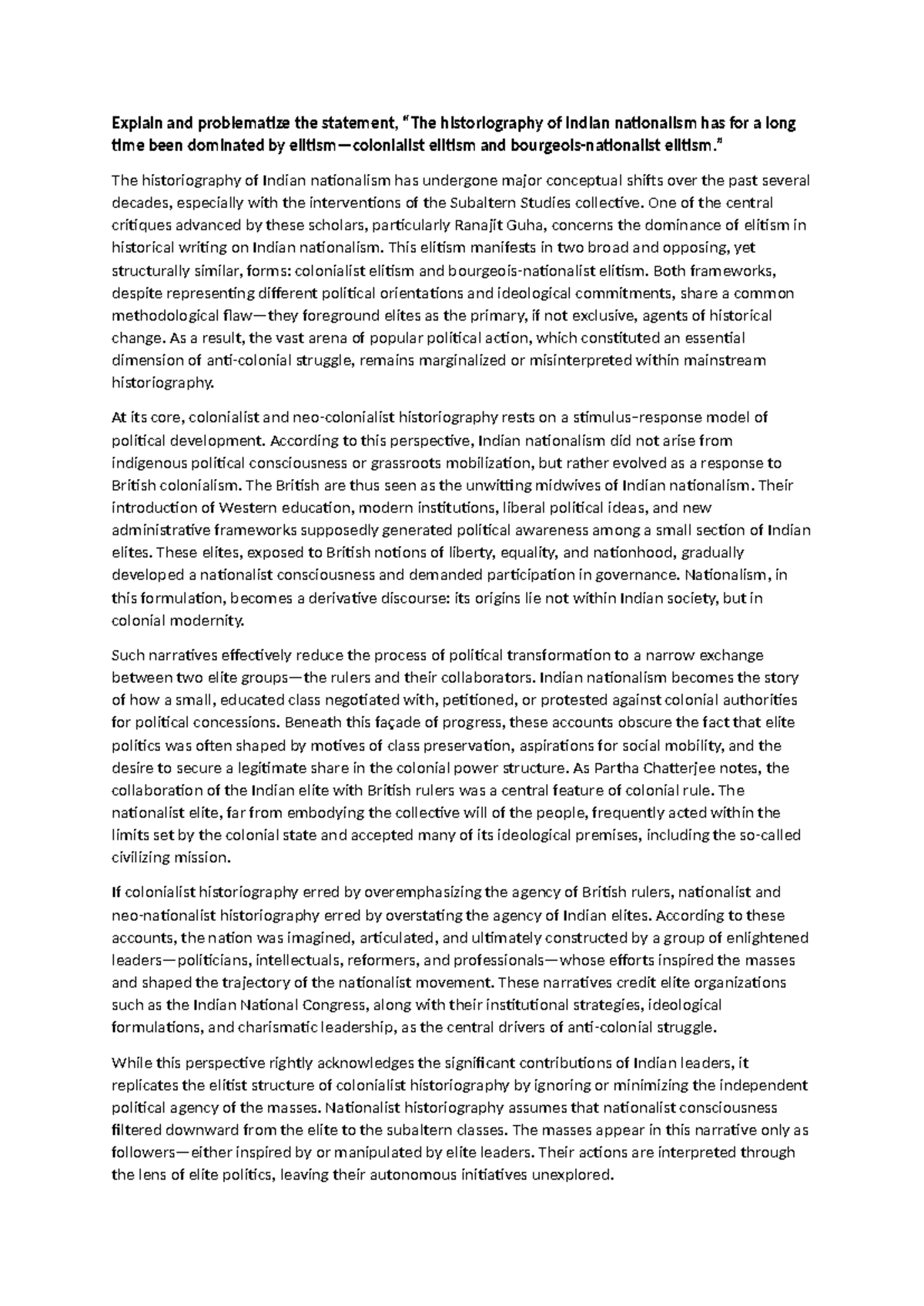 R.N. Guha's Subaltern Approach to Indian Nationalism Historiography ...