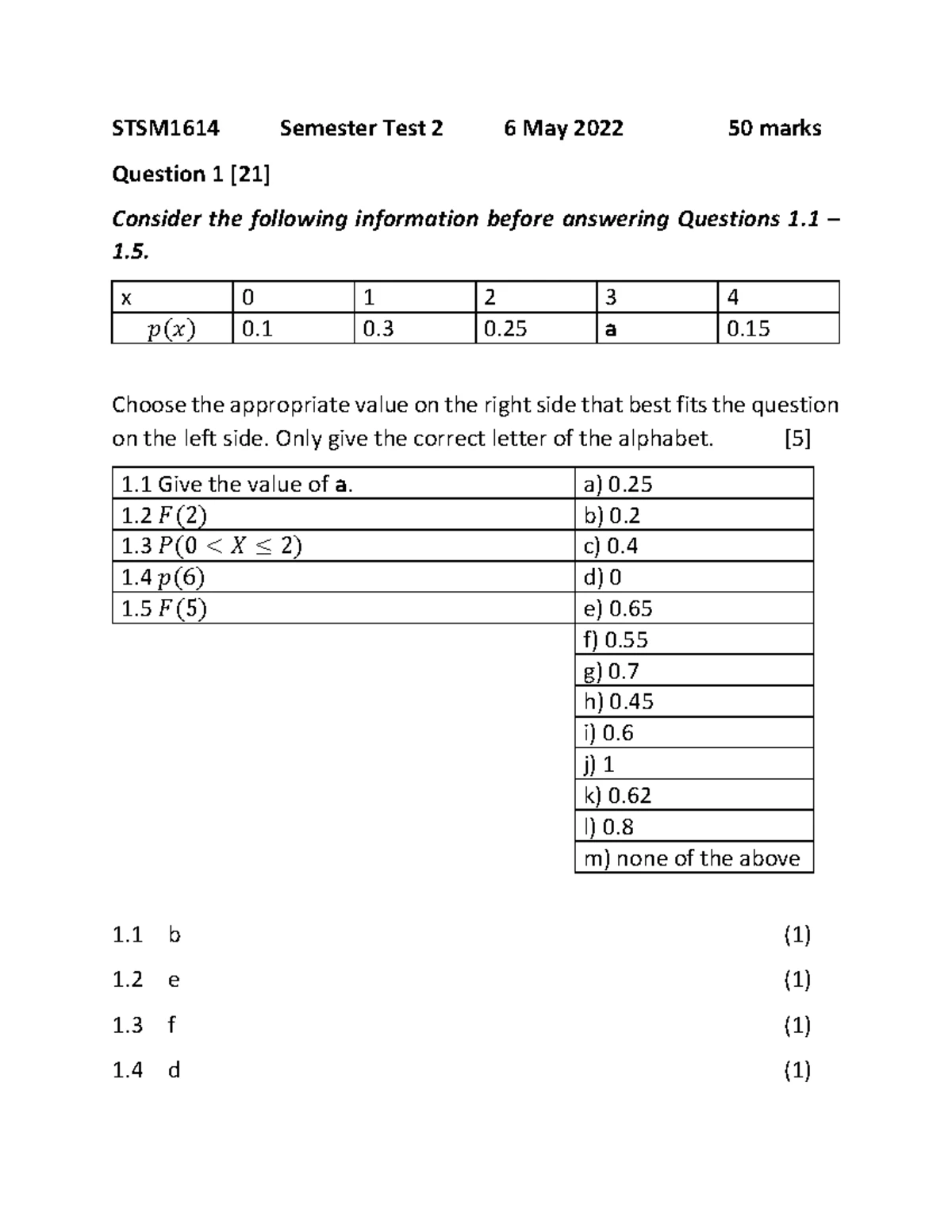 MATM2624 2024 - Class Test 2 Memo and Solutions - Studocu