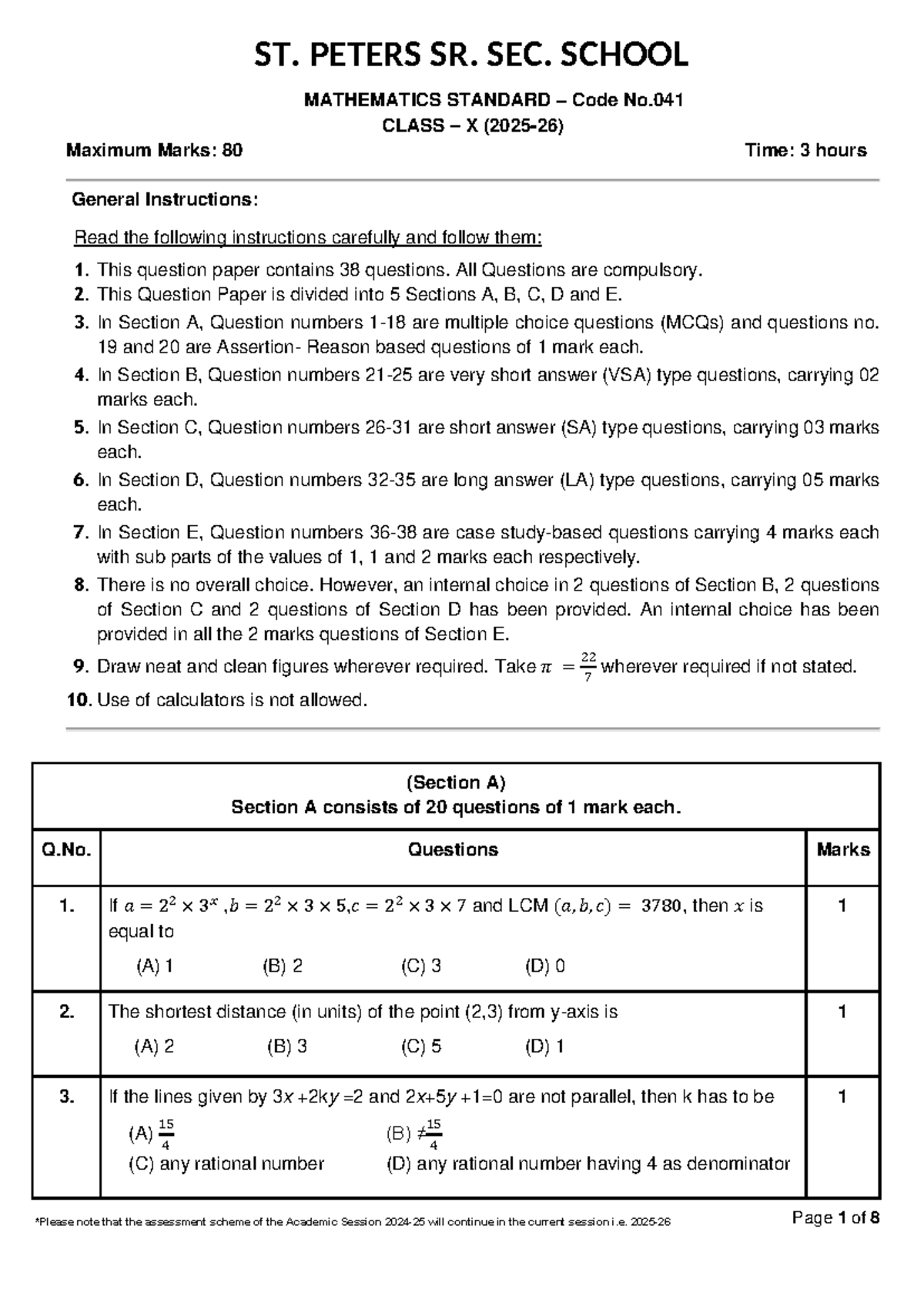 Maths Standard-SQP Class X Code No. 041 - Question Paper - Studocu