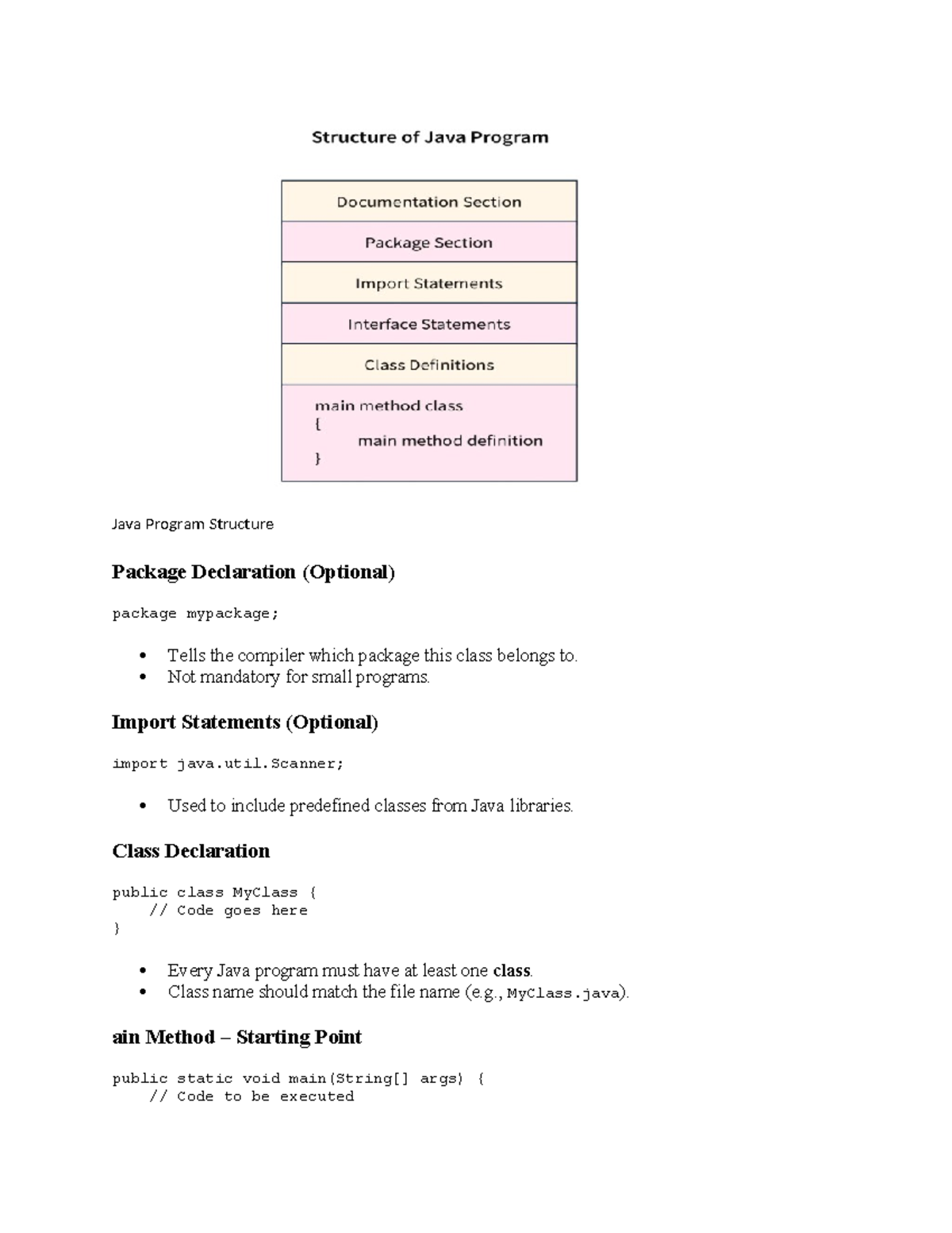 Java notes - Java Program Structure Package Declaration (Optional ...