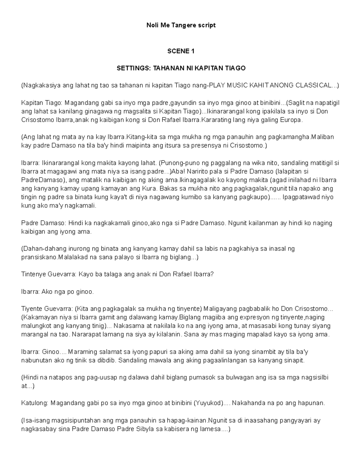 Noli Me Tangere Script Scenes 1-20: Final Exam Notes (NOLI 101) - Studocu