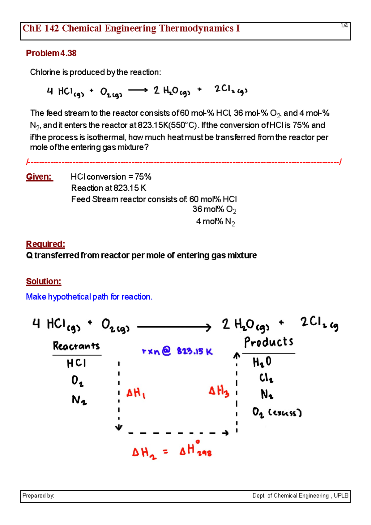 Ch E 142 Assignment 1 Problem 4 - ChE 142 Chemical Engineering ...