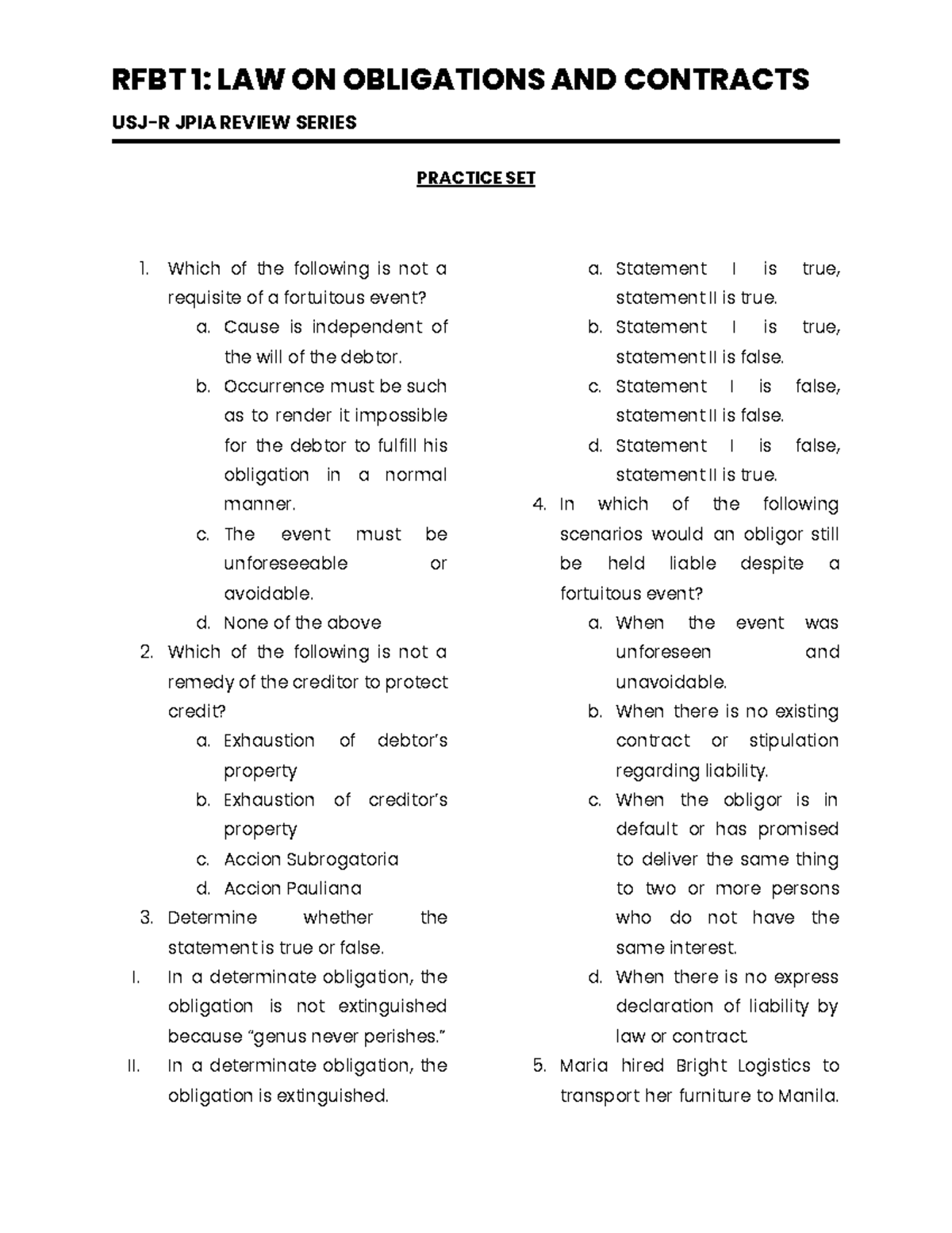 RFBT 1 - Session 3 Practice Set - USJ-R JPIA REVIEW SERIES PRACTICE SET ...
