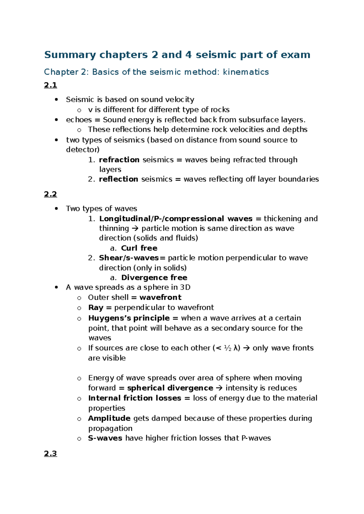 Seismic Methods Summary for Final Exam (Ch. 2 & 4) - Studeersnel