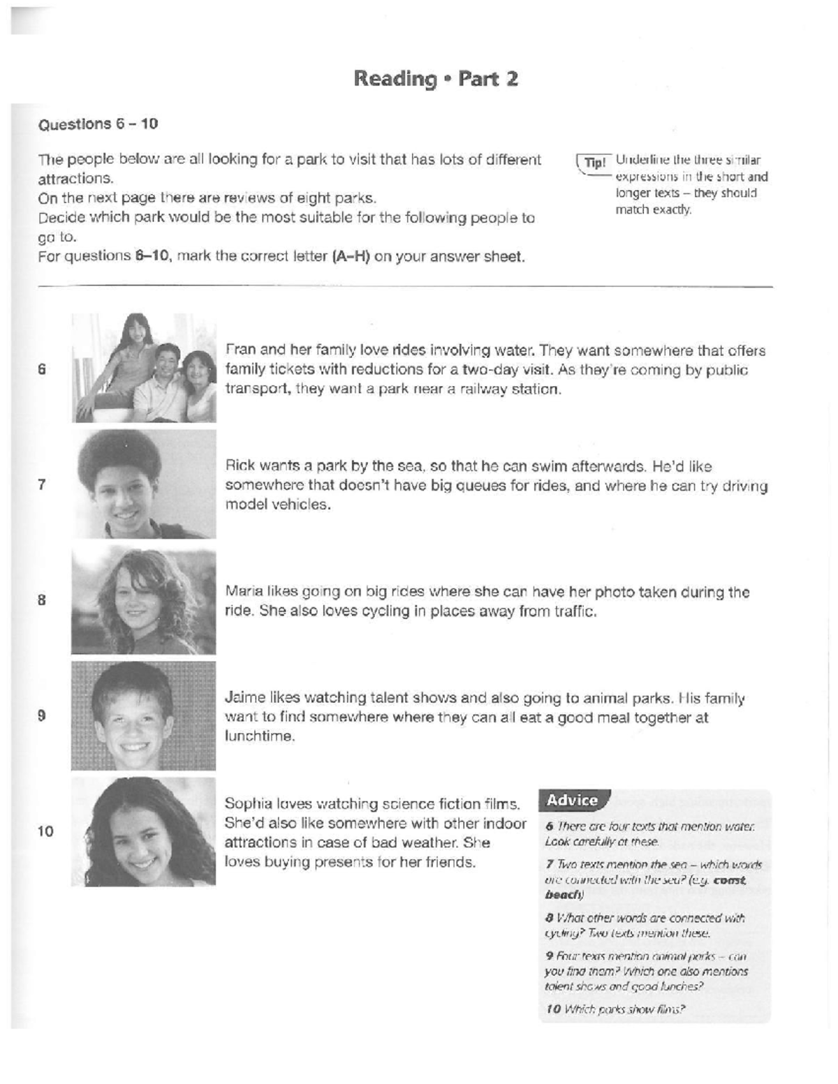 Practice Test 7 - Reading Part 2 Park Selection Quiz - Studocu