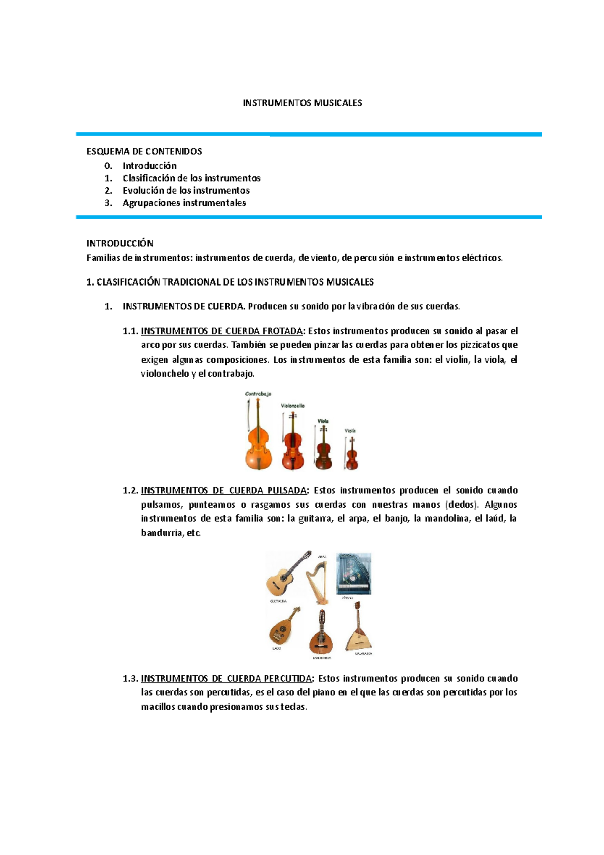 Instrumentos Musicales: Clasificación y Agrupaciones - PDF Guide - Studocu
