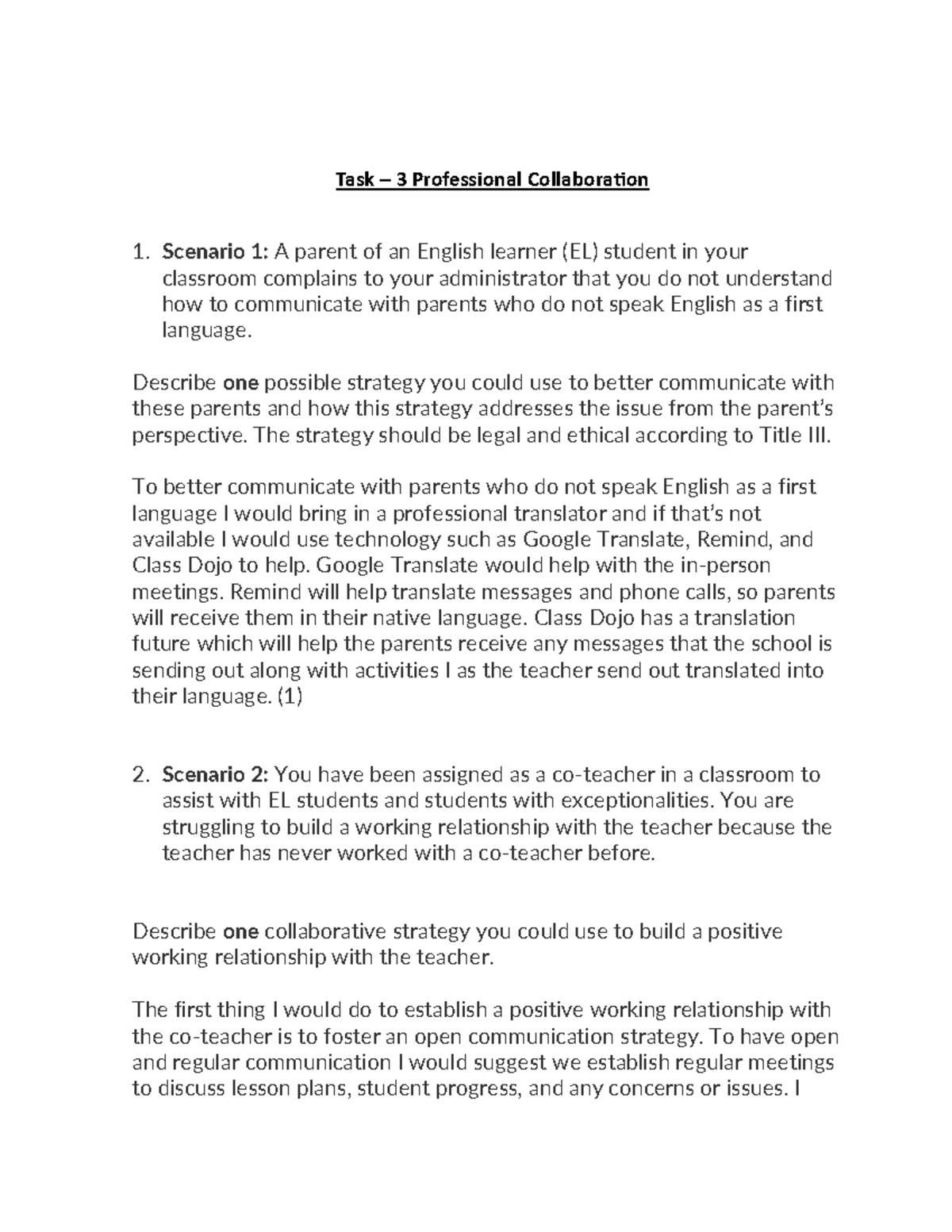 Task 3: Strategies for Professional Collaboration and Communication ...