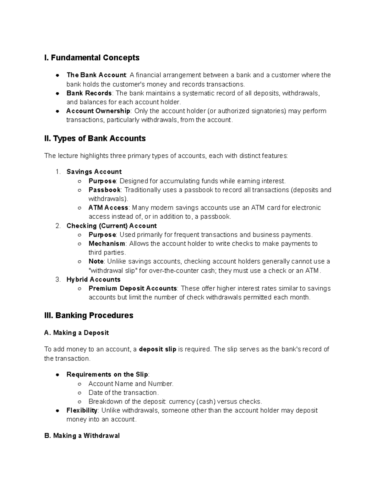 Bank Account Fundamentals: Types and Procedures Lecture Notes - Studocu