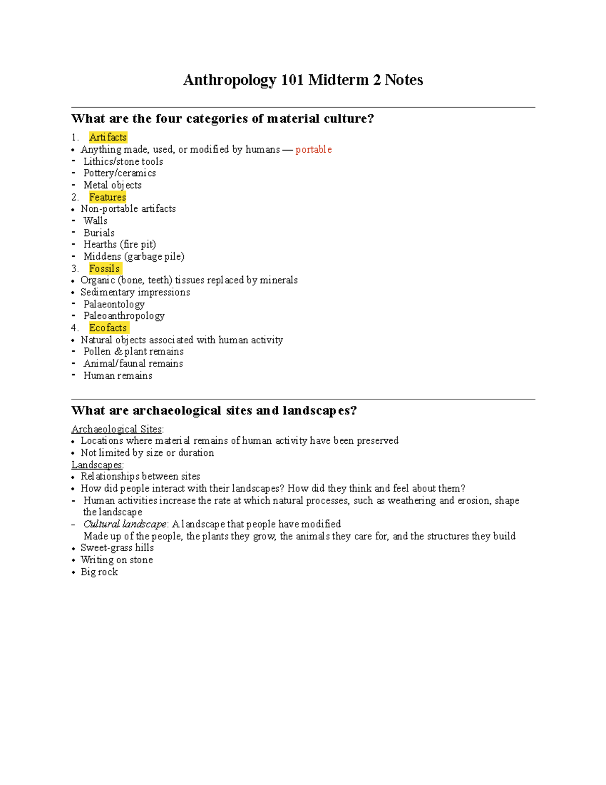 Anthro 101 Midterm 2 Notes - Anthropology 101 Midterm 2 Notes What are ...
