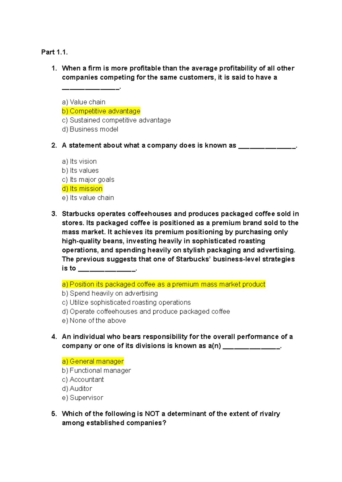 Strategic Management UEB Final Exam Review Questions and Answers - Studocu