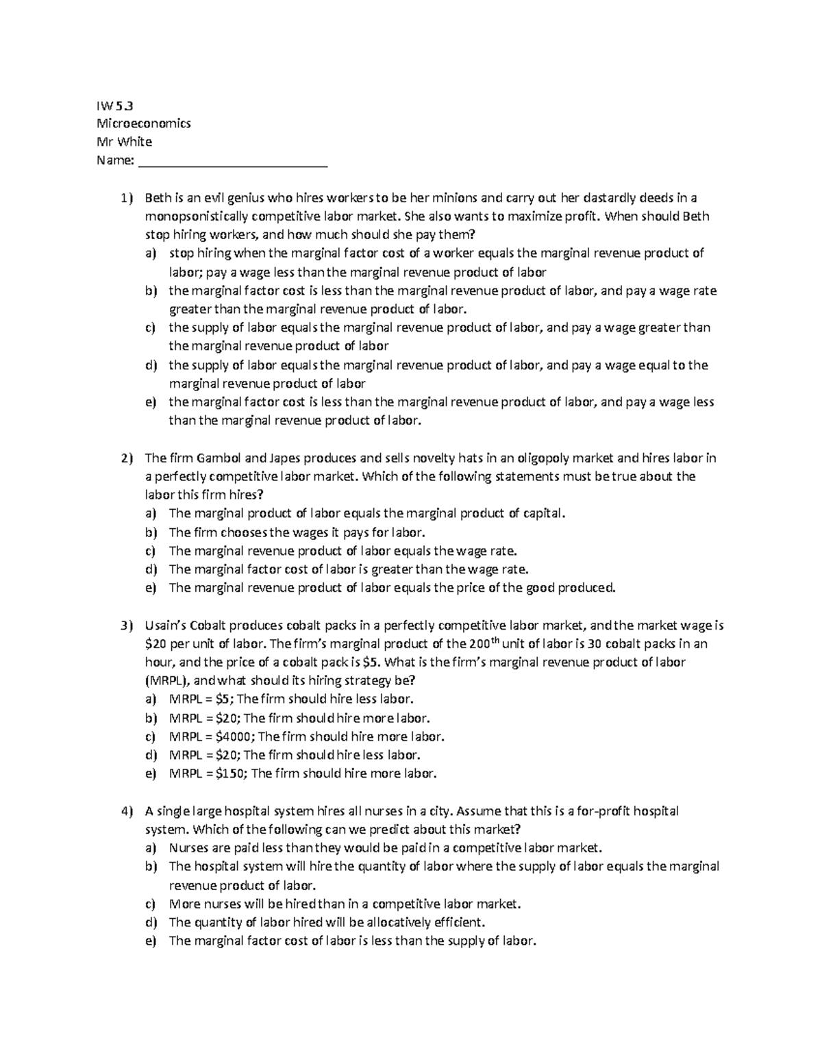 IW 5 - Microeconomics Problem Set and Answer Key - Studocu