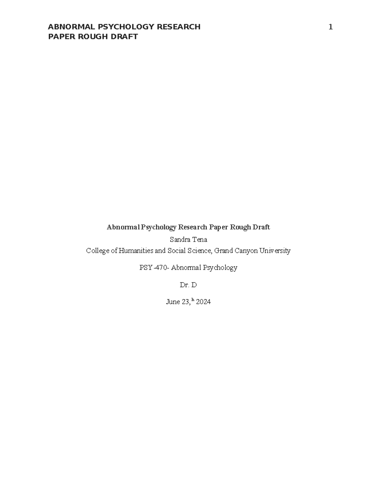 PSY-470: Rough Draft of Abnormal Psychology Research Paper on PTSD ...