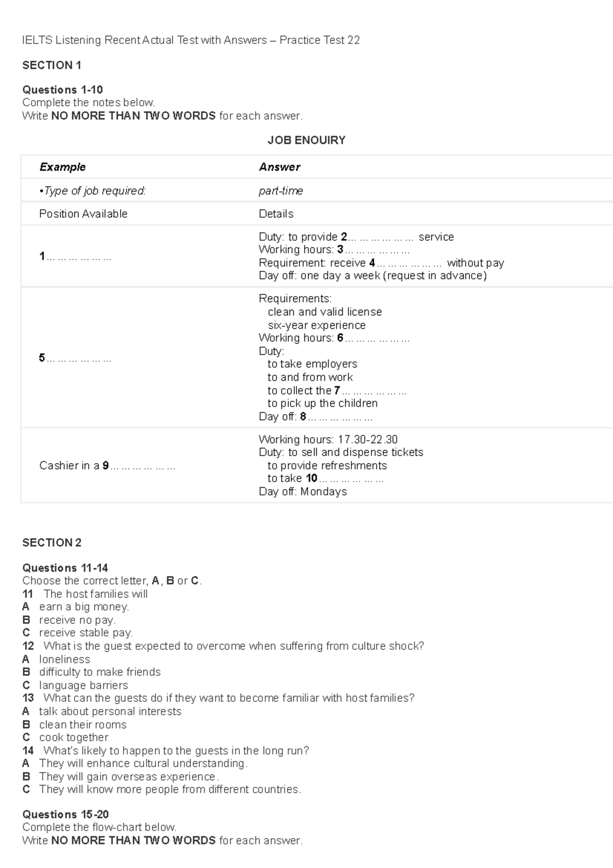 IELTS Listening Practice Test 22: Recent Actual Test with Answers - Studocu
