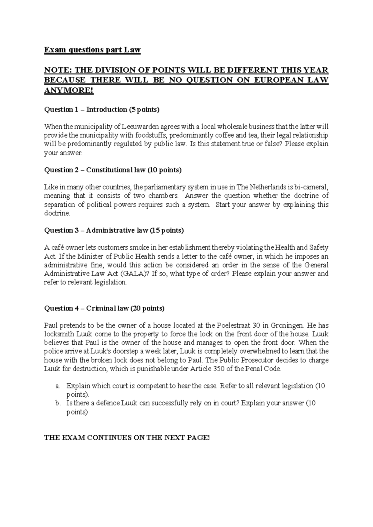 Mock Exam 24-25: Law Questions & Legal Concepts Analysis - Studeersnel