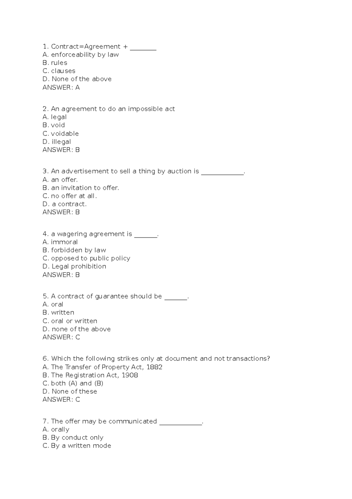MCQ - Legal Aspects of Business (Law 101) Exam Preparation Guide - Studocu