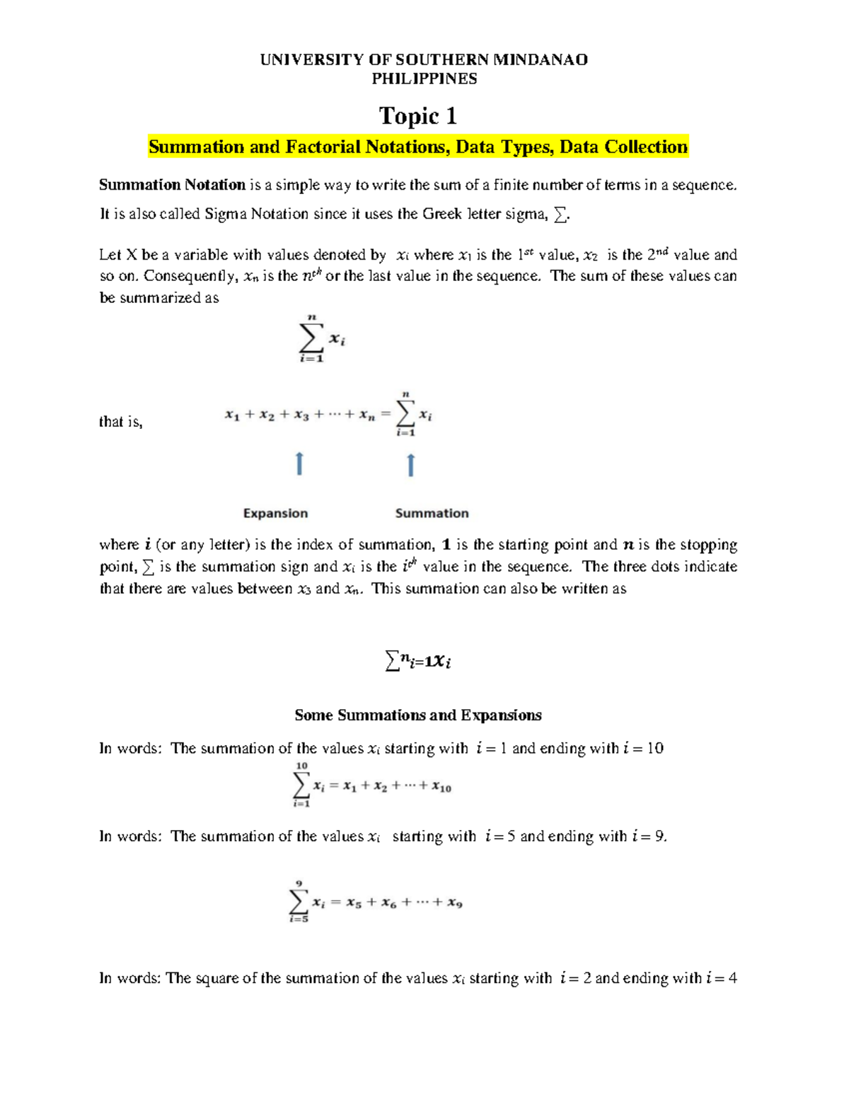 Biostatistics 1 - Summation/Fraction Notations, Data Types, Collection ...