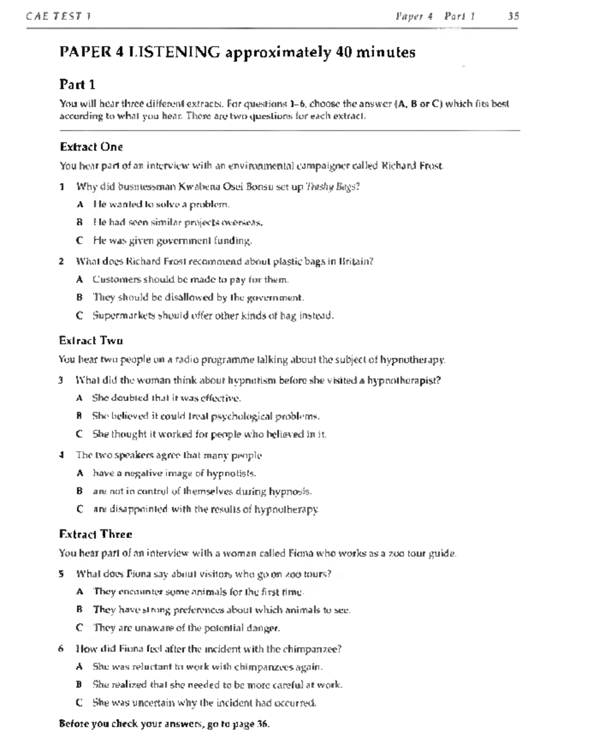 CAE Test 1: Listening Exam Paper 4 - Practice Questions & Answers - Studocu
