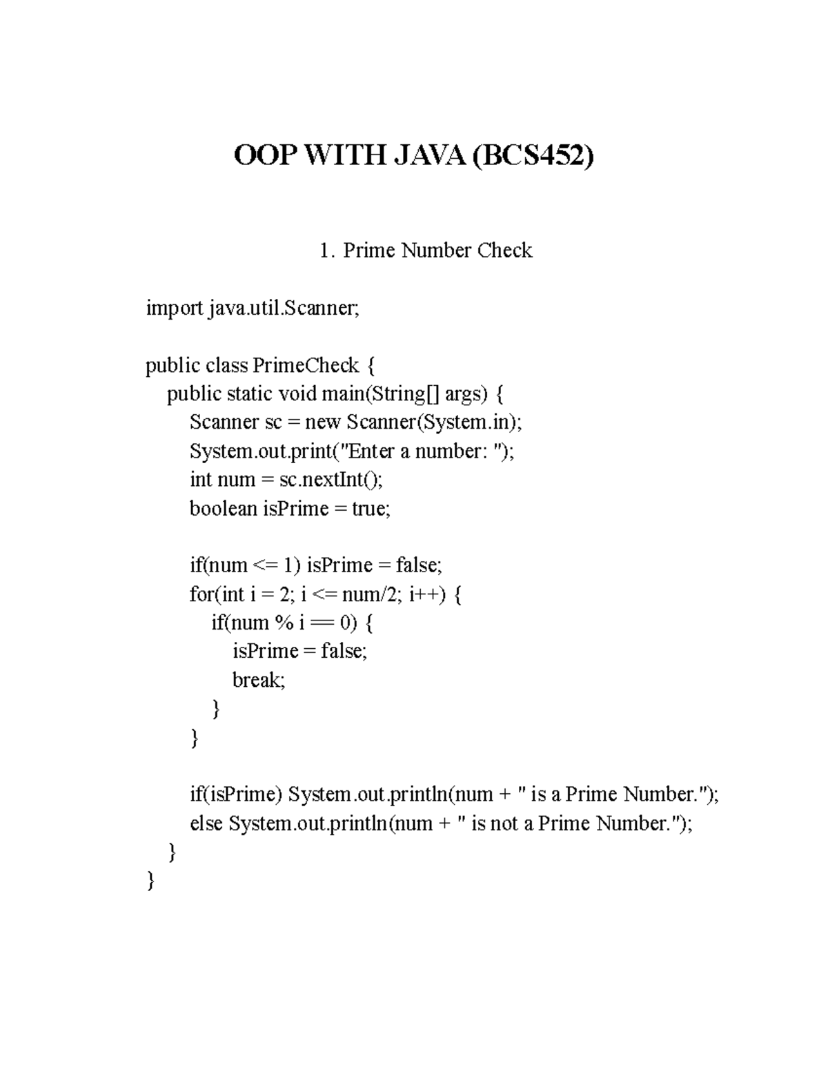 OOP WITH JAVA (BCS452) - Concepts and Code Examples - Studocu