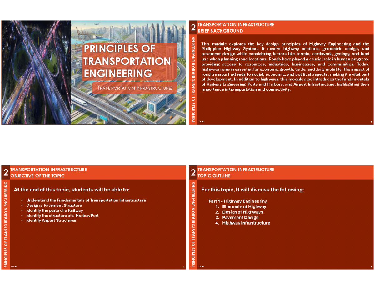 Principles of Transportation Engineering: Infrastructure 2 Module - Studocu