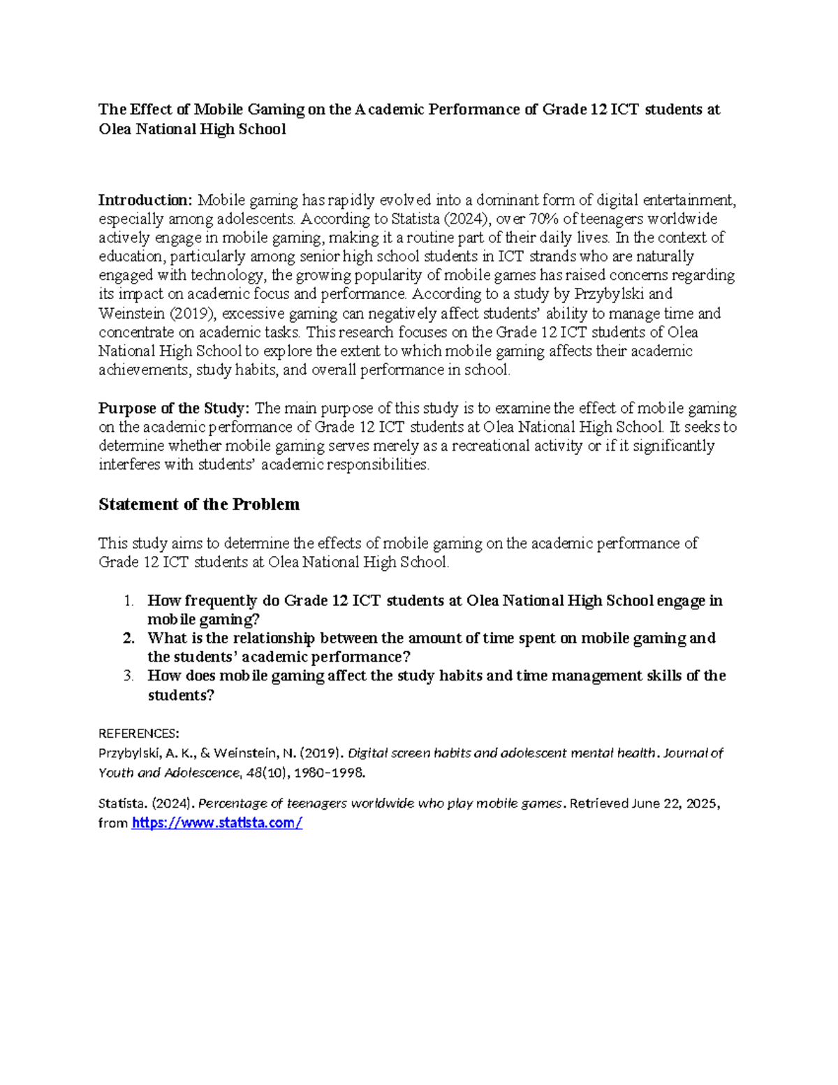 The Impact of Mobile Gaming on Grade 12 ICT Students' Performance at ...