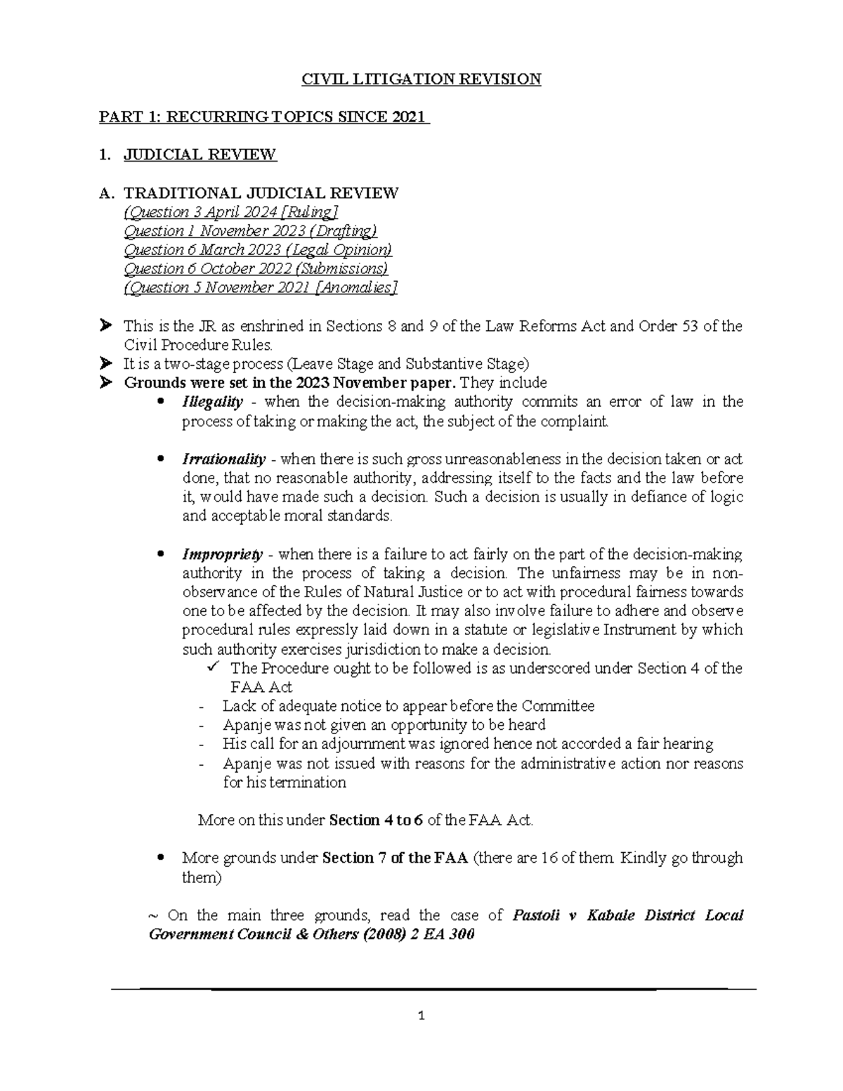 CIVIL LITIGATION REVISION PART 1: KEY TOPICS & CASES (2021-2024) - Studocu