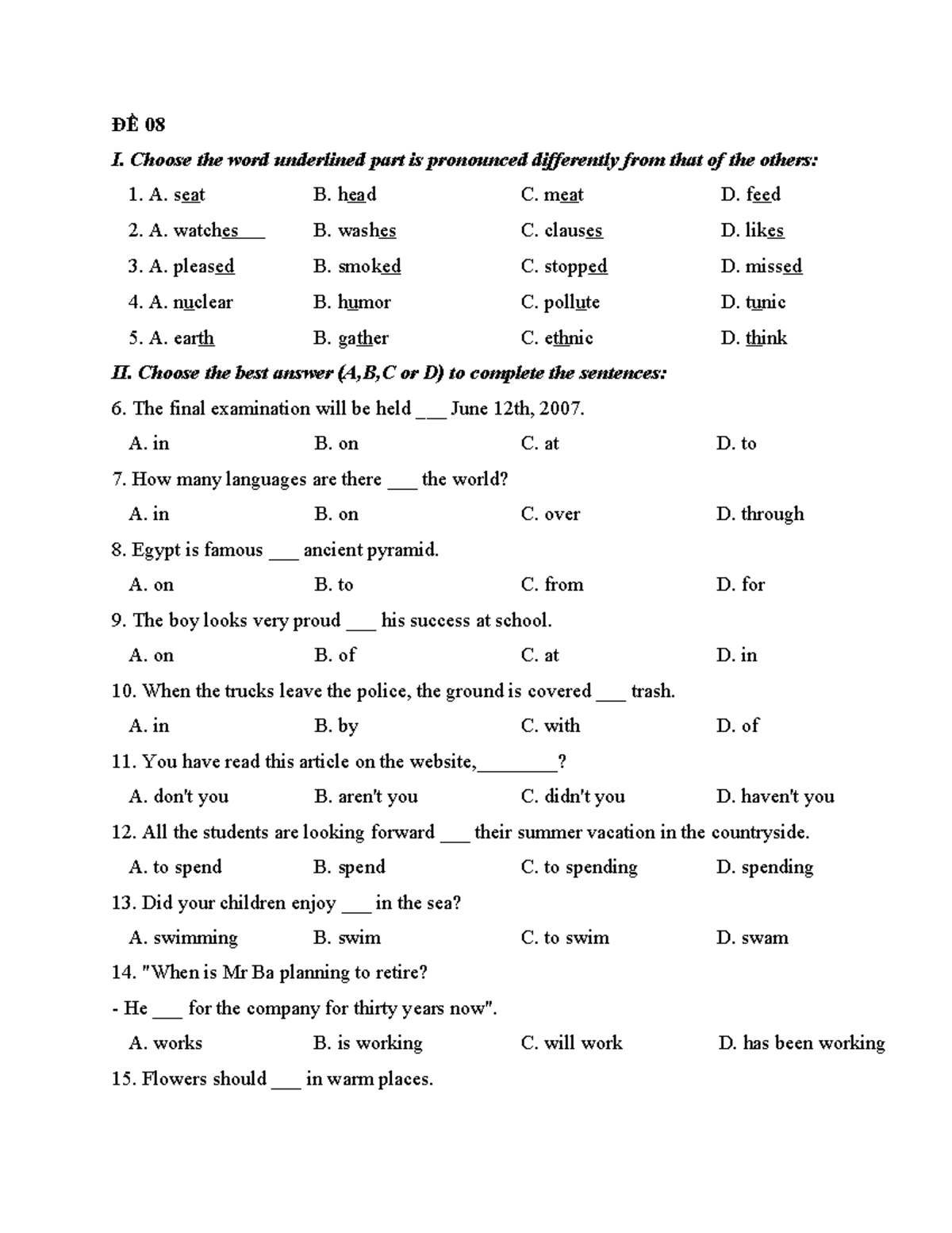 ĐỀ 08 - Practice Exam for English Language Proficiency - Studocu
