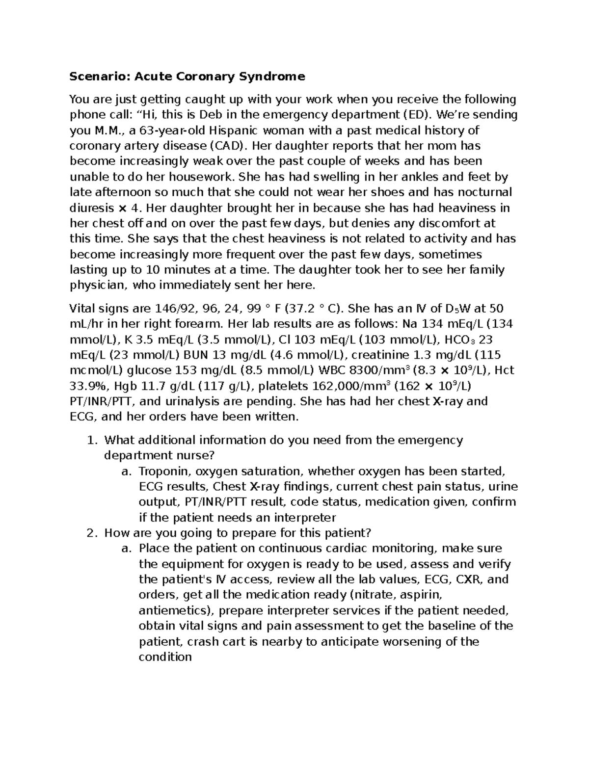 Acute Coronary Syndrome Case Study: Patient Assessment & Management ...
