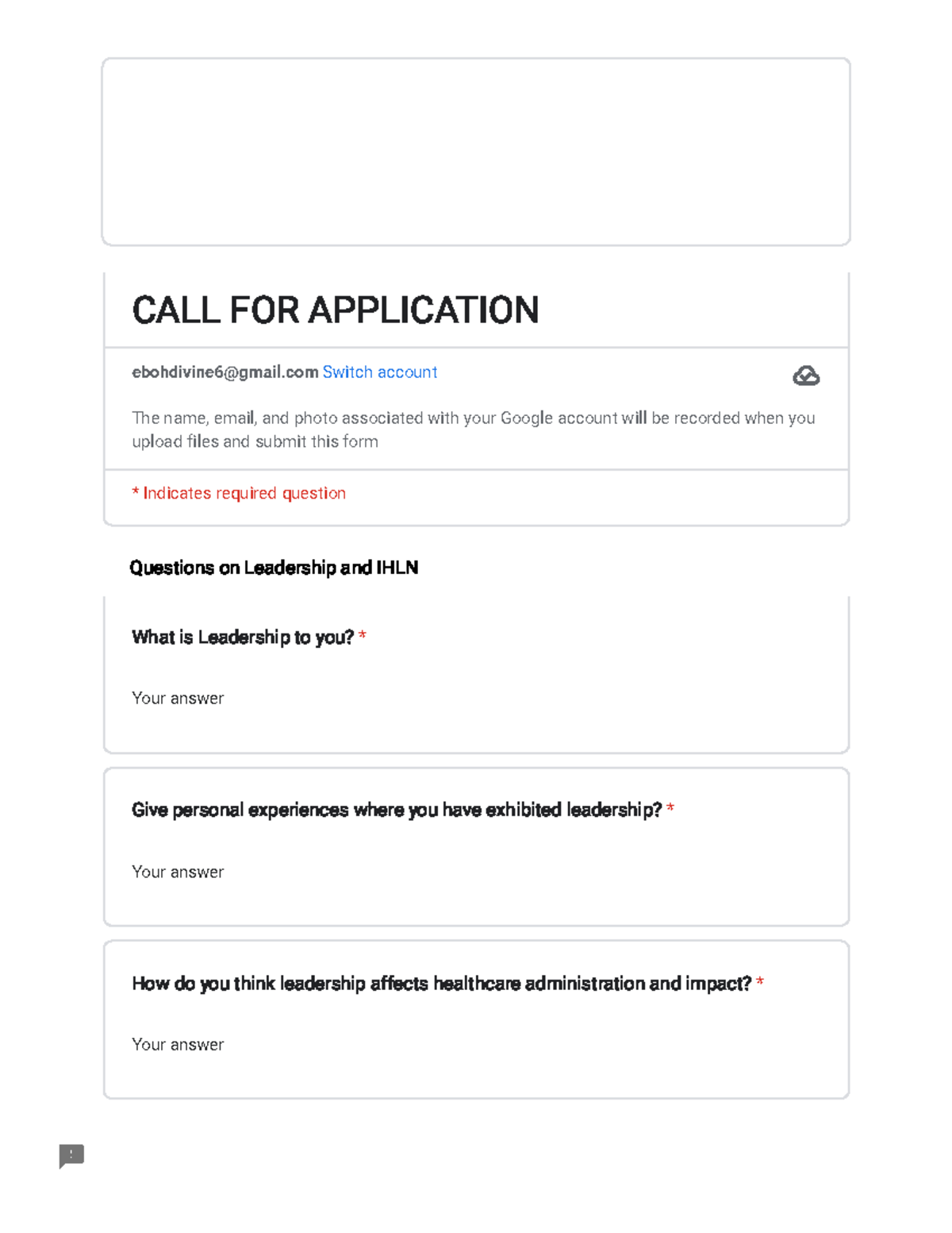 CALL FOR Application - Hhhh - Questions on Leadership and IHLN CALL FOR ...