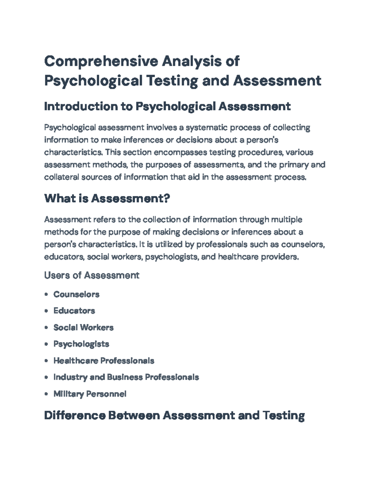 Comprehensive Overview of Psychological Testing and Assessment Methods ...