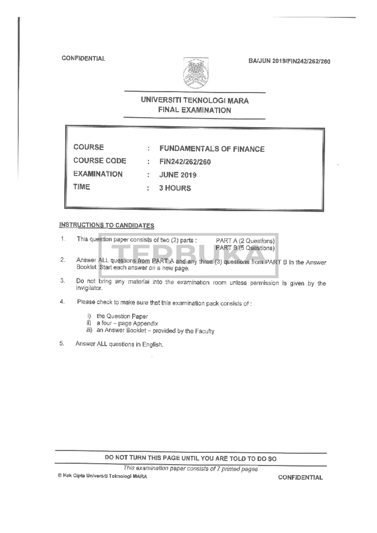 FIN242 Final Exam June 2019 - Fundamentals of Finance - Studocu