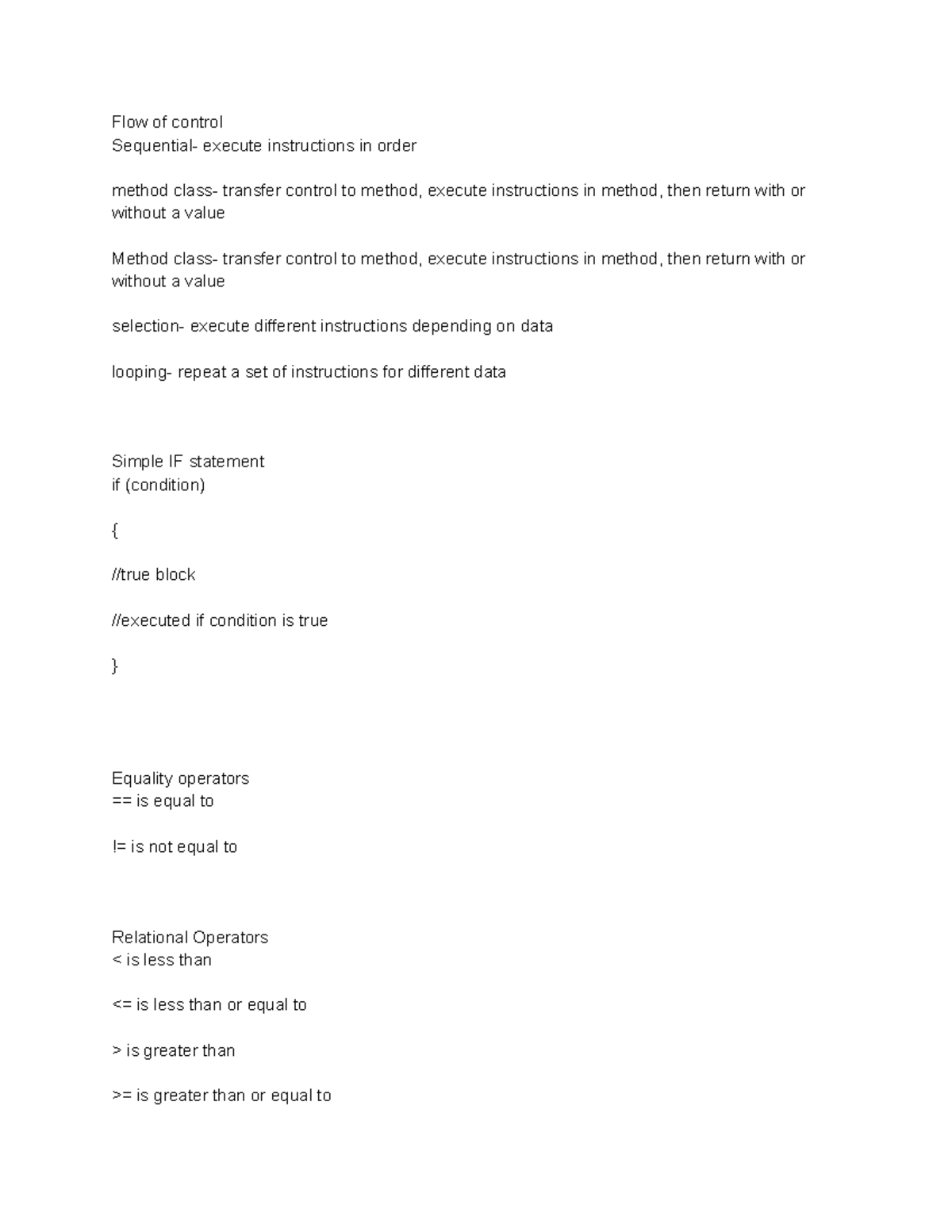 IT 168 Unit 5 Control Flow Notes: Methods, Loops & Conditions - Studocu