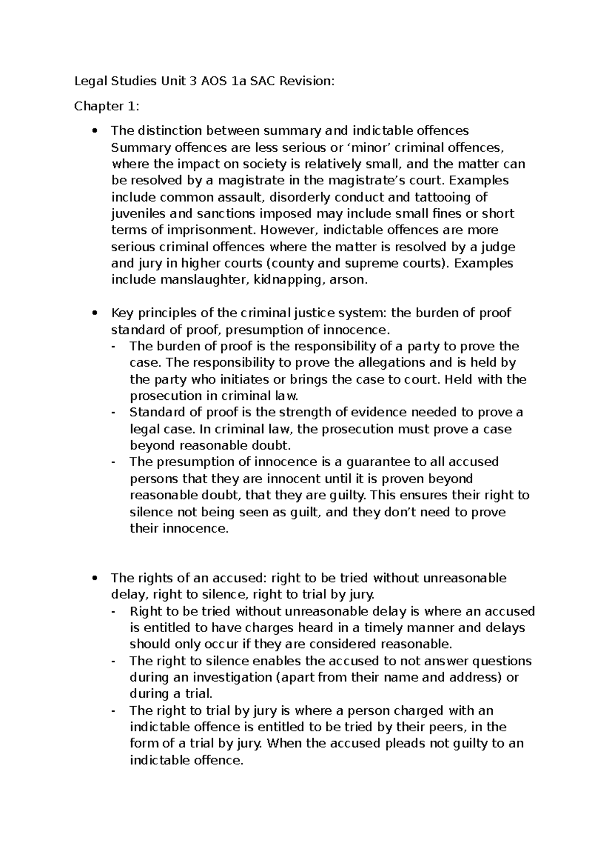 Legal Studies Unit 3 AOS 1a SAC Revision Notes on Justice Principles ...