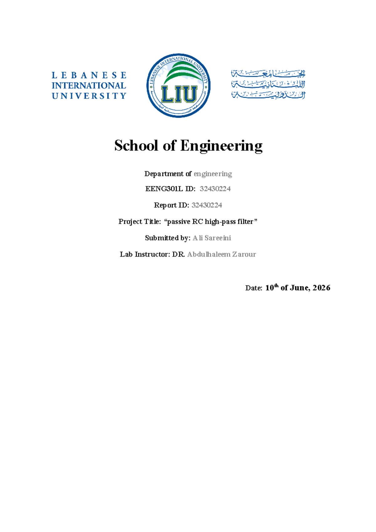 EENG301L Final Project Report: RC Filter Implementation and Analysis ...
