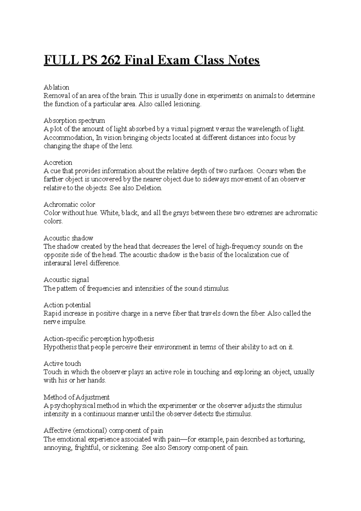 PS 262 Final Exam: Comprehensive Class Notes and Key Concepts - Studocu