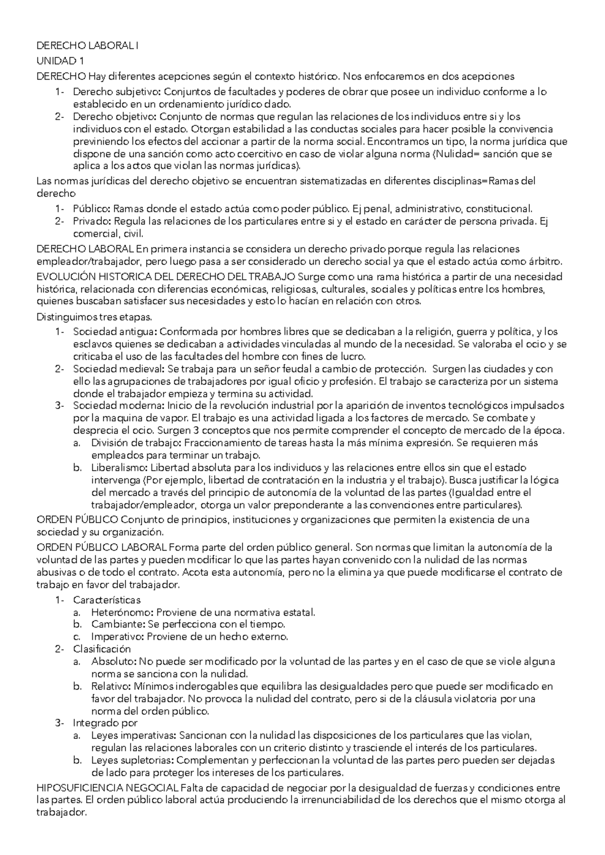 DERECHO LABORAL I: UNIDAD 1 - CONCEPTOS Y EVOLUCIÓN HISTÓRICA - Studocu