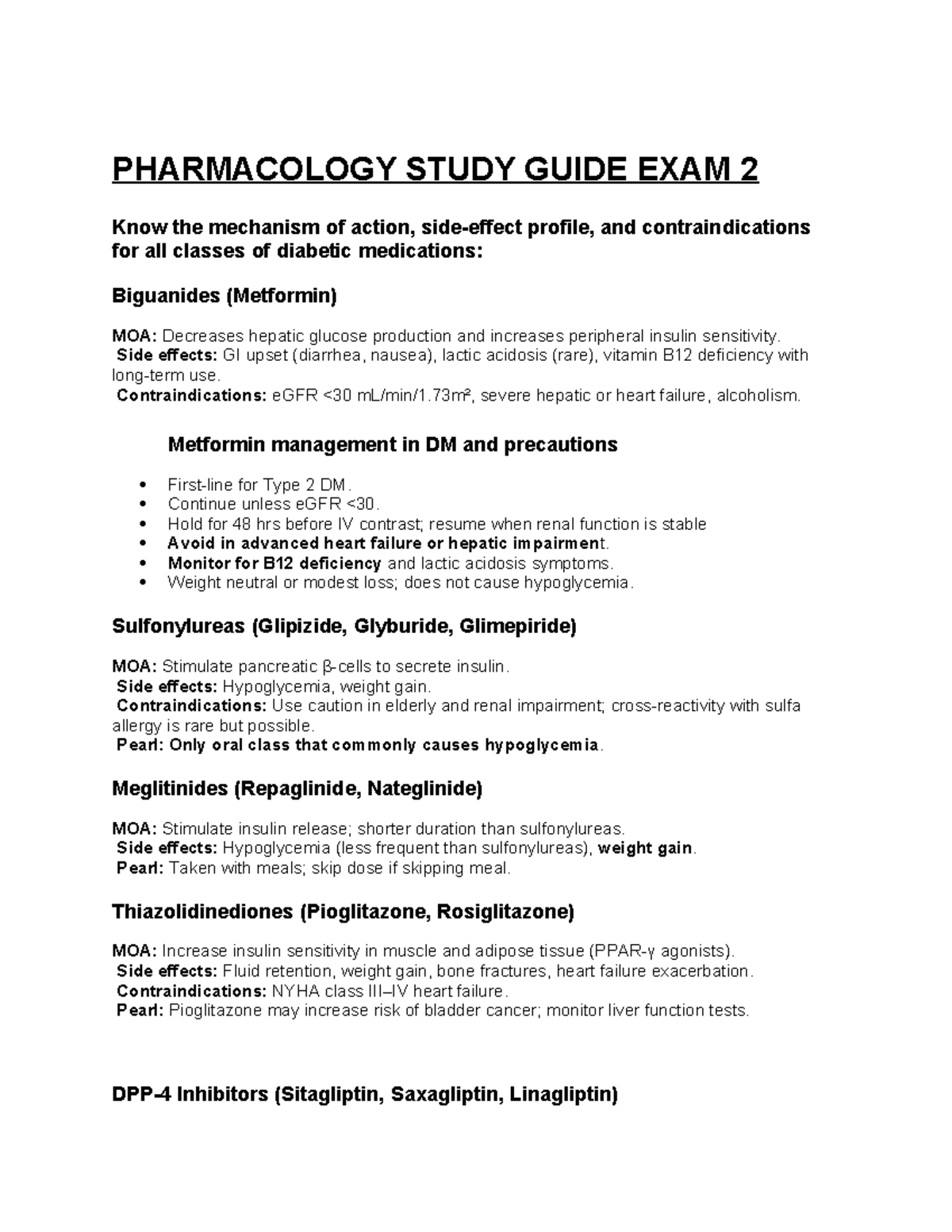 Pharm 202: Exam 2 Study Guide on Diabetic Medications and Management ...