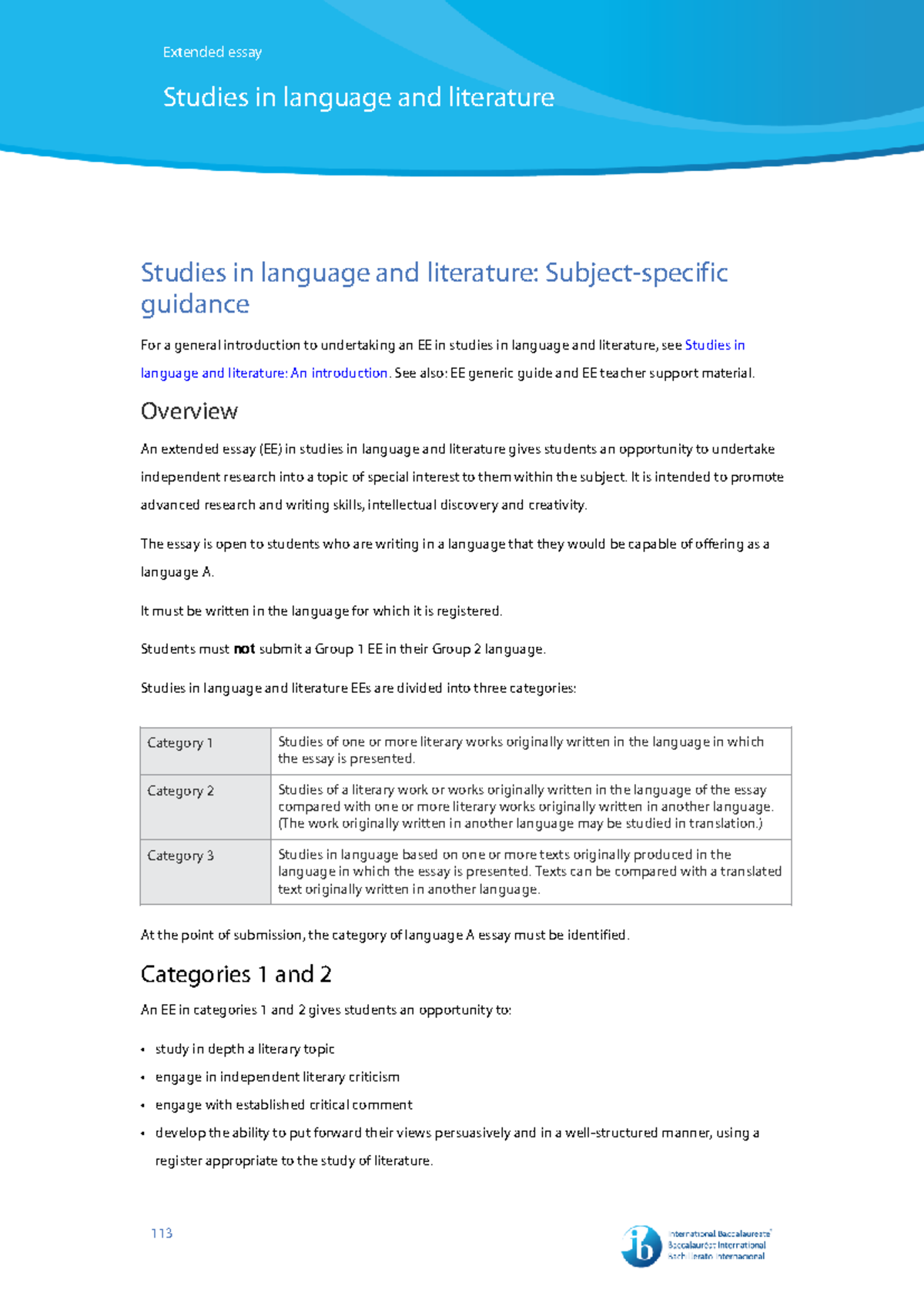 IB Language and Literature Extended Essay Guide 2018 - Studocu