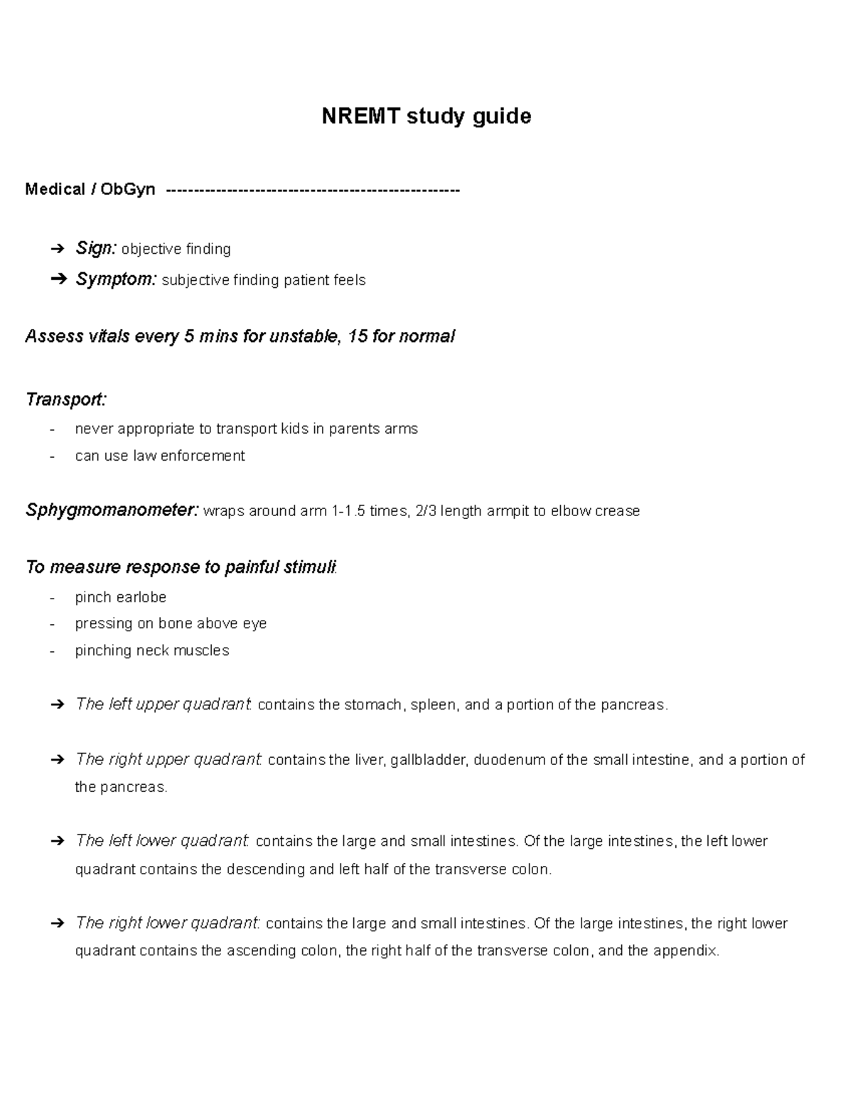 NREMT Study Guide: Medical ObGyn Essentials and Key Findings - Studocu