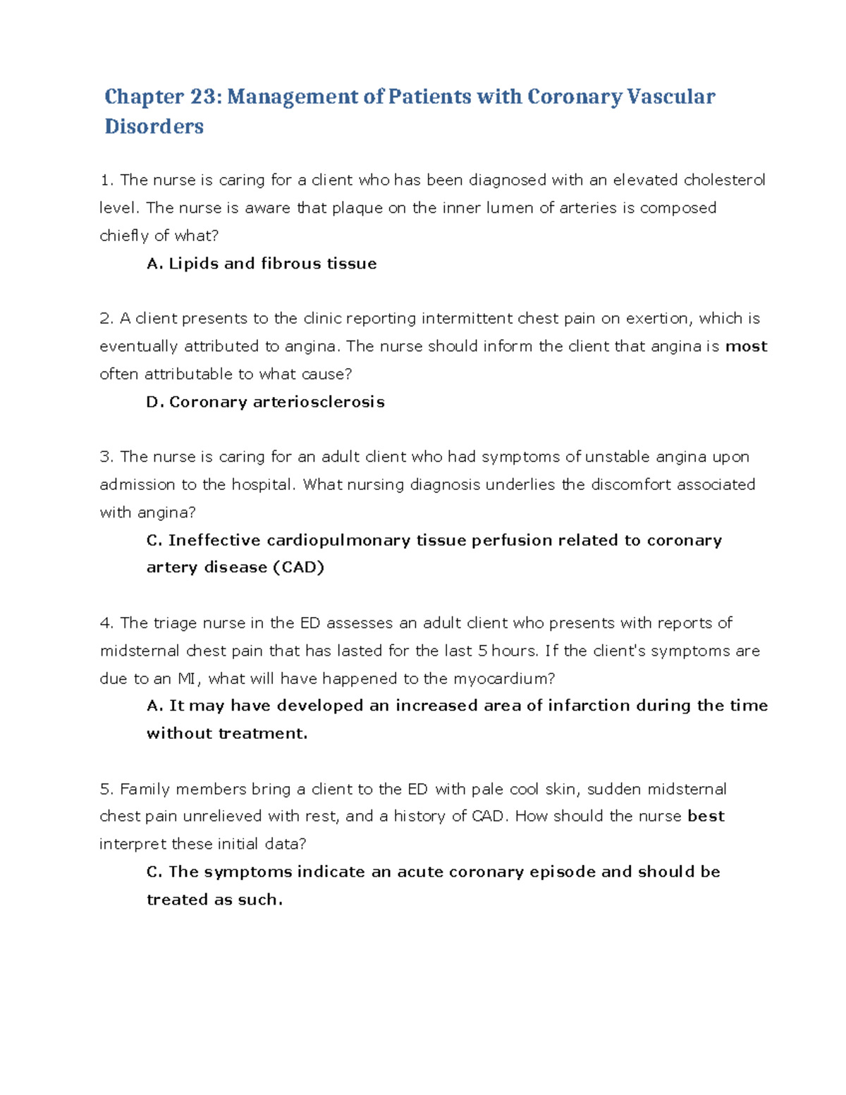 Chapter 23: Management of Patients with Coronary Vascular Disorders ...