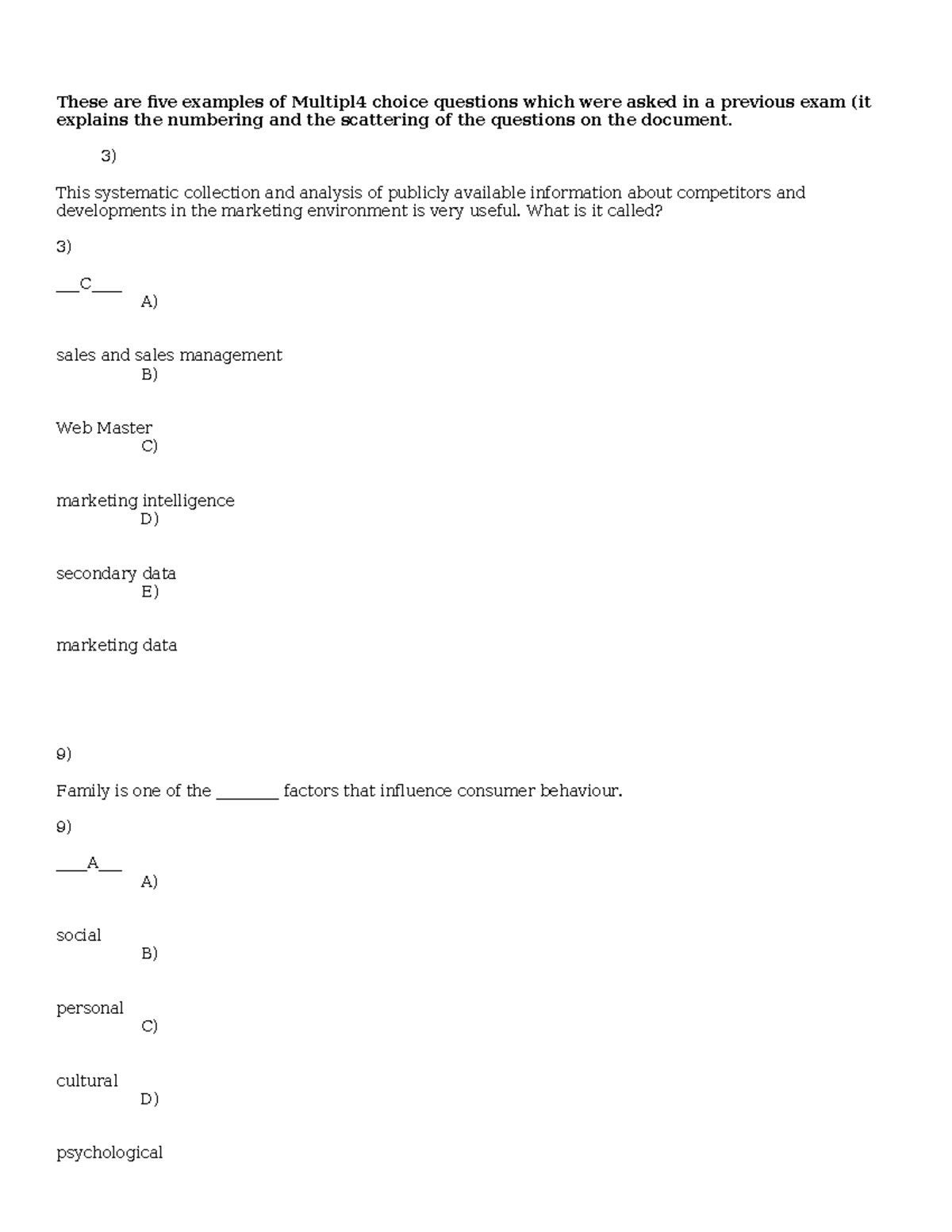 Midterm Exam Sample MC Questions & Answers for Marketing - Studocu