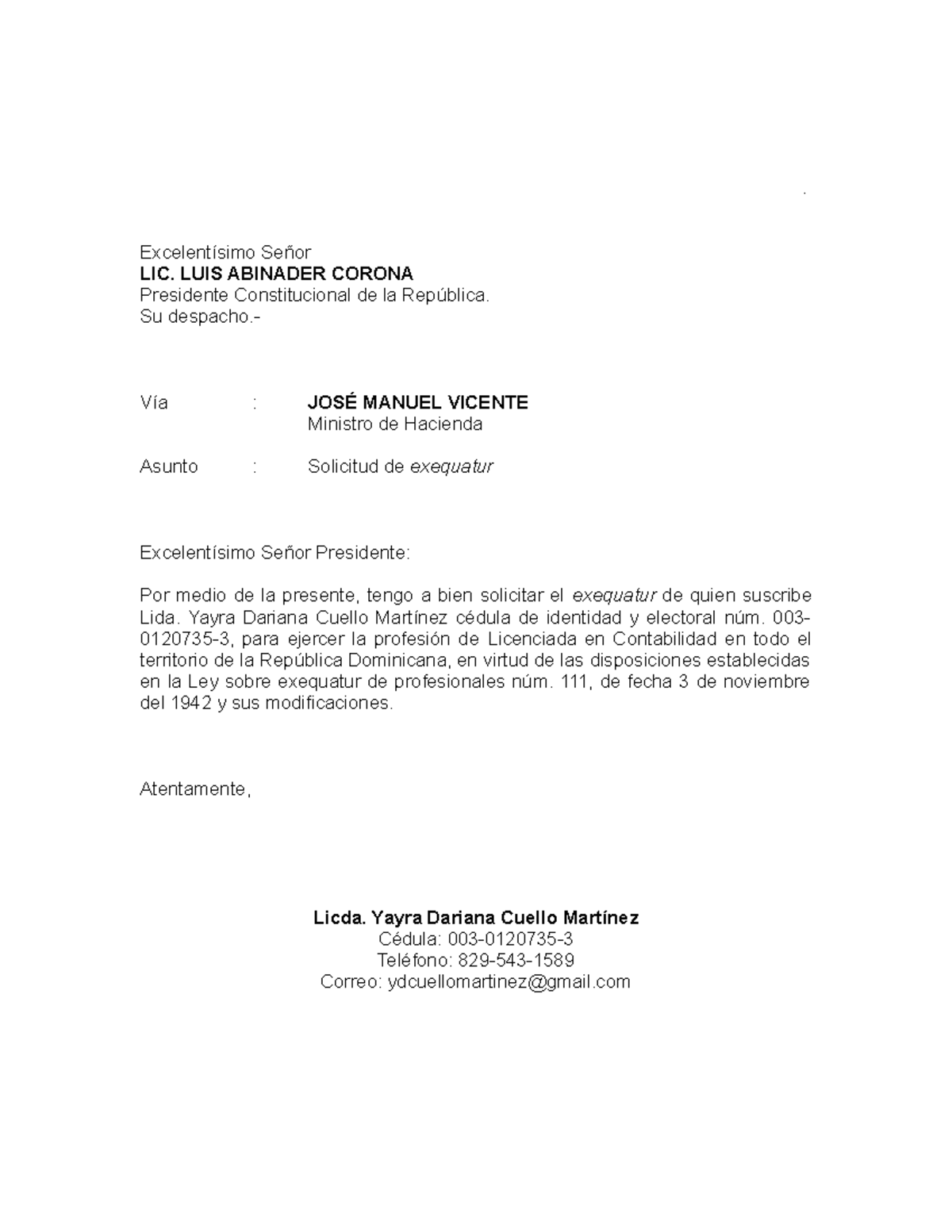 Modelo de Solicitud de Exequatur - 10-05-2021 - Studocu
