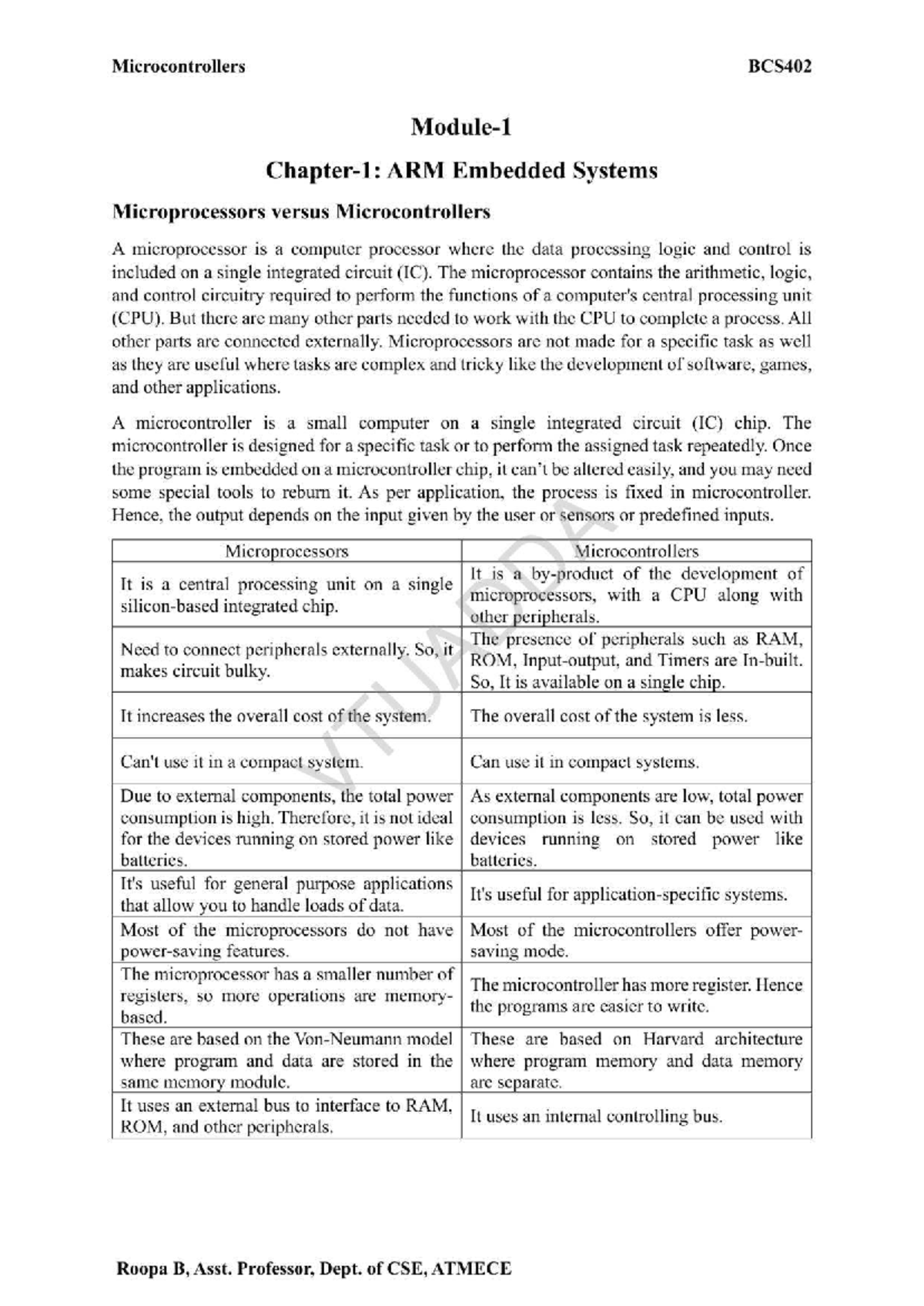 Microcontrollers BCS402: ARM Embedded Systems Overview and Comparison ...