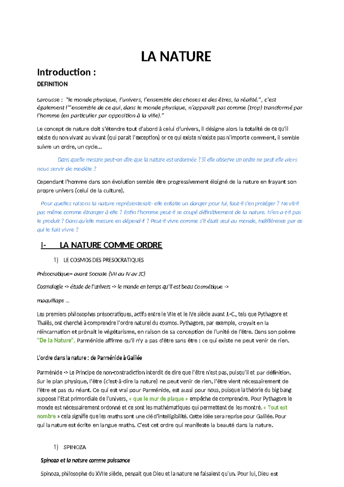 Nature - notes de cours de mon professeur de philosophie - LA NATURE ...