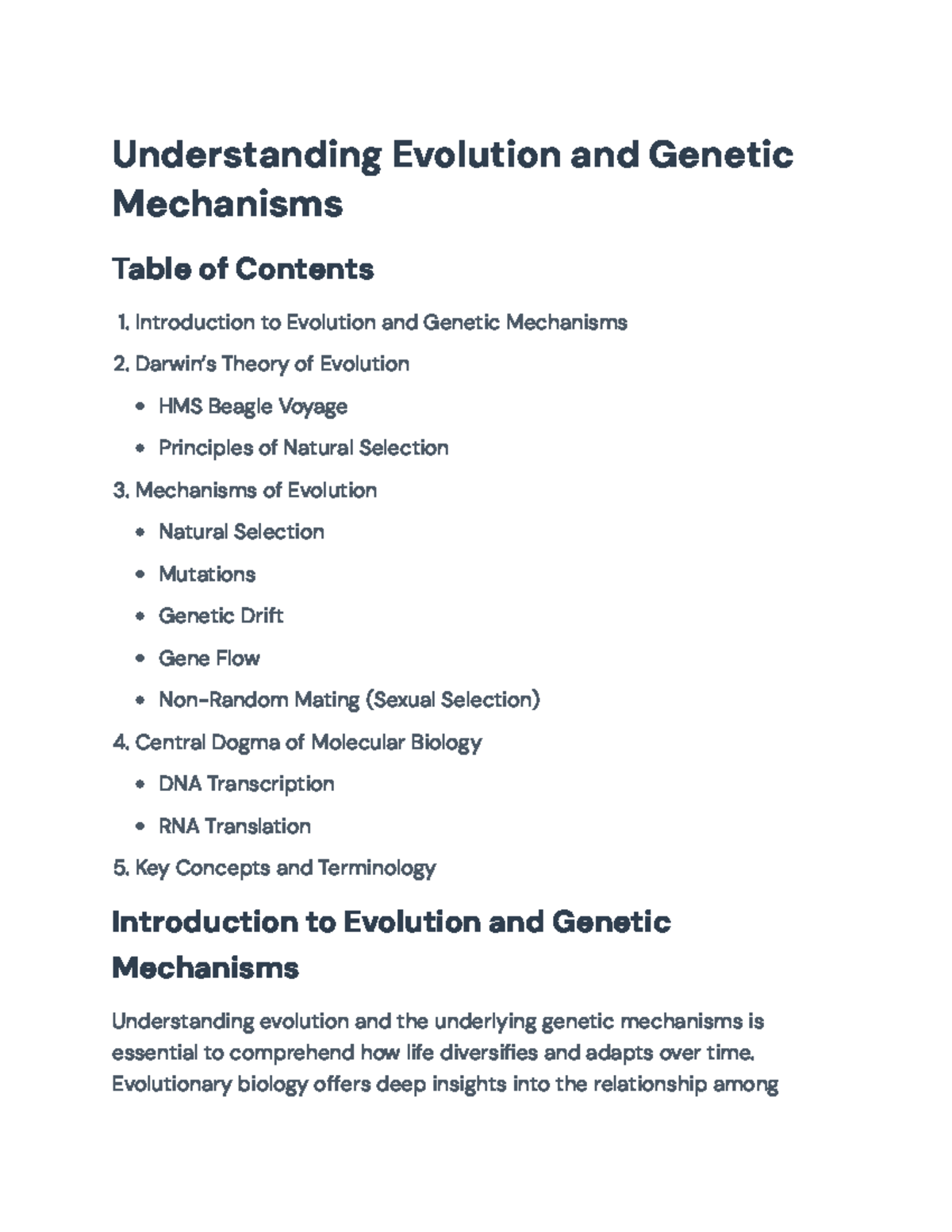 Understanding Evolution and Genetic Mechanisms - Key Concepts and Terms ...