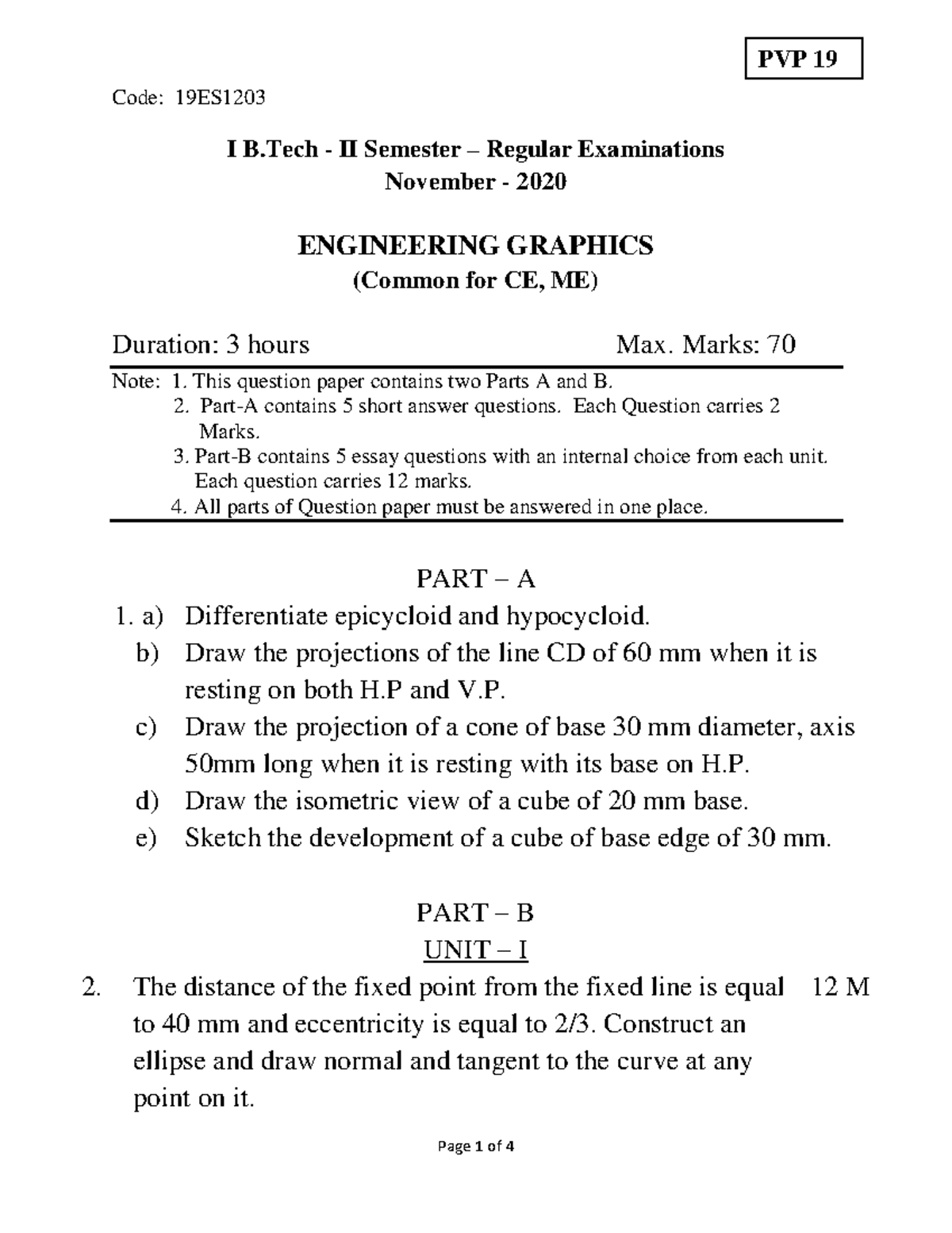19ES1203 - Engineering Graphics Final Exam (B.Tech II Sem) - Studocu