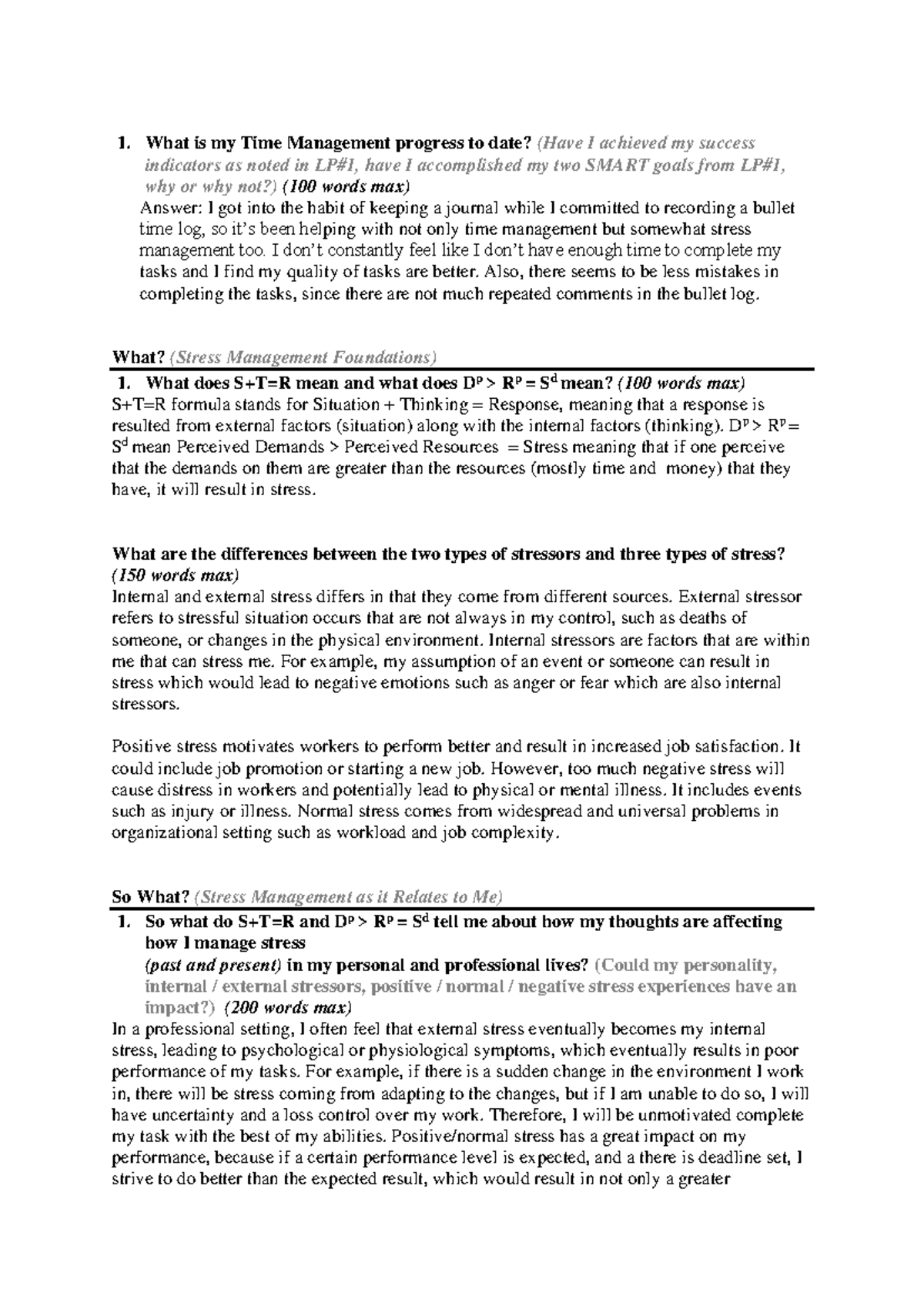 LP Reflection #2: Insights on Time and Stress Management Techniques ...