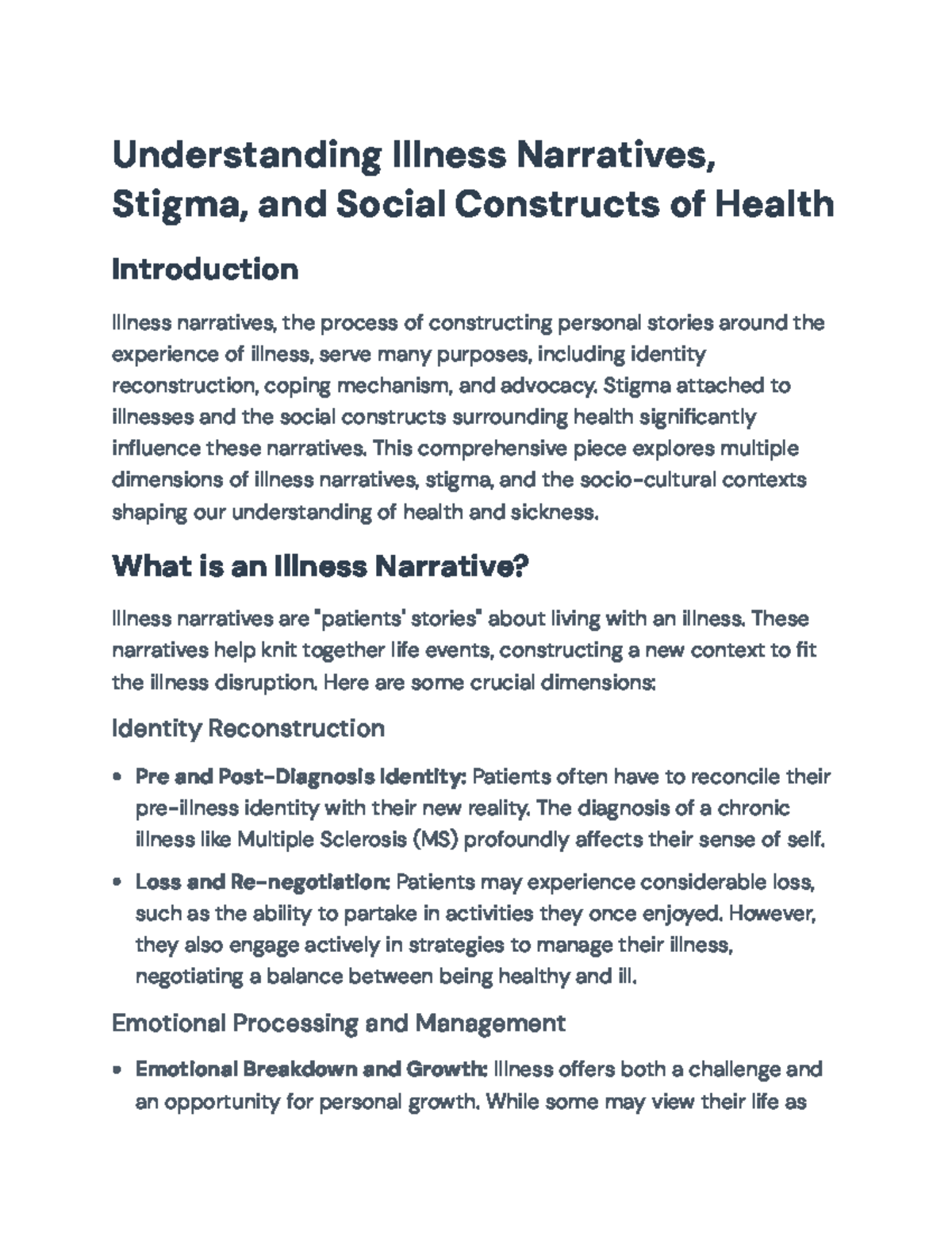 Understanding Illness Narratives and Stigma in Health Contexts ...