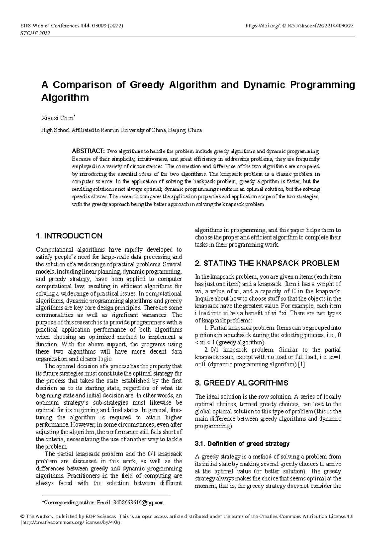 A Comparative Study of Greedy vs Dynamic Programming Algorithms (SHS ...