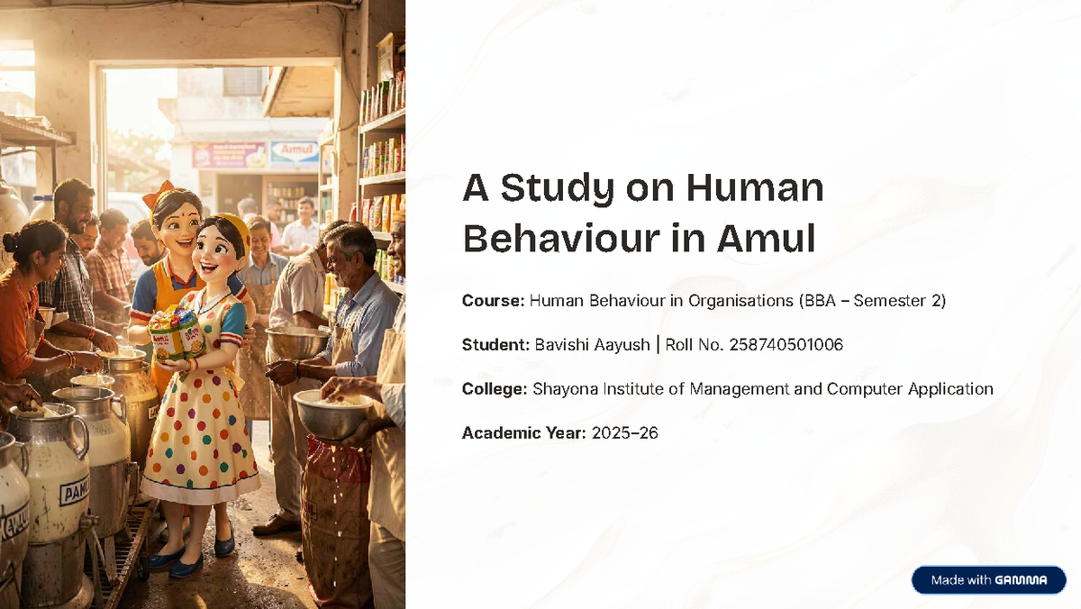 Human Behaviour in Organisations: A Study on Amul (BBA 3 Sem 2) - Studocu