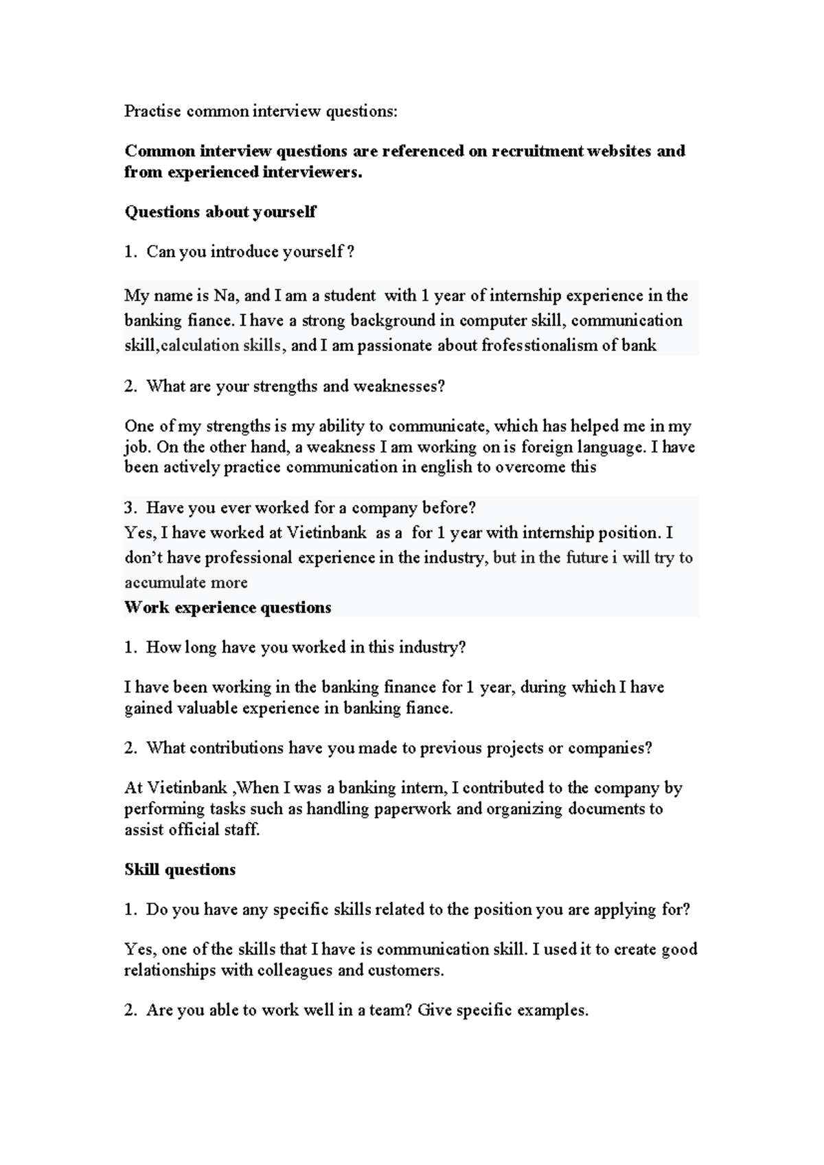Practise Common Interview Questions for Banking Finance Careers - Studocu